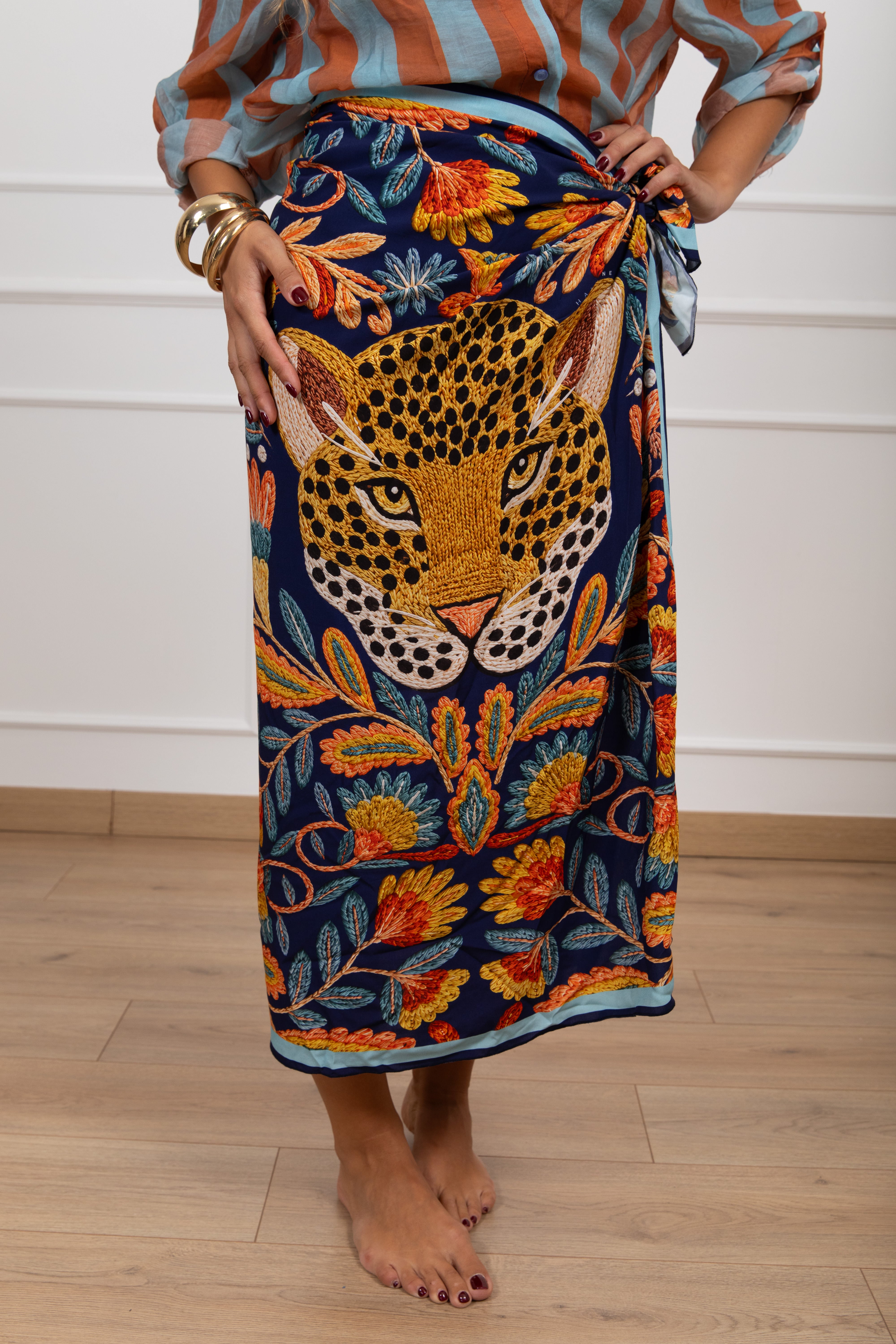 Gonna lunga pareo fantasia tigre blu Haveone