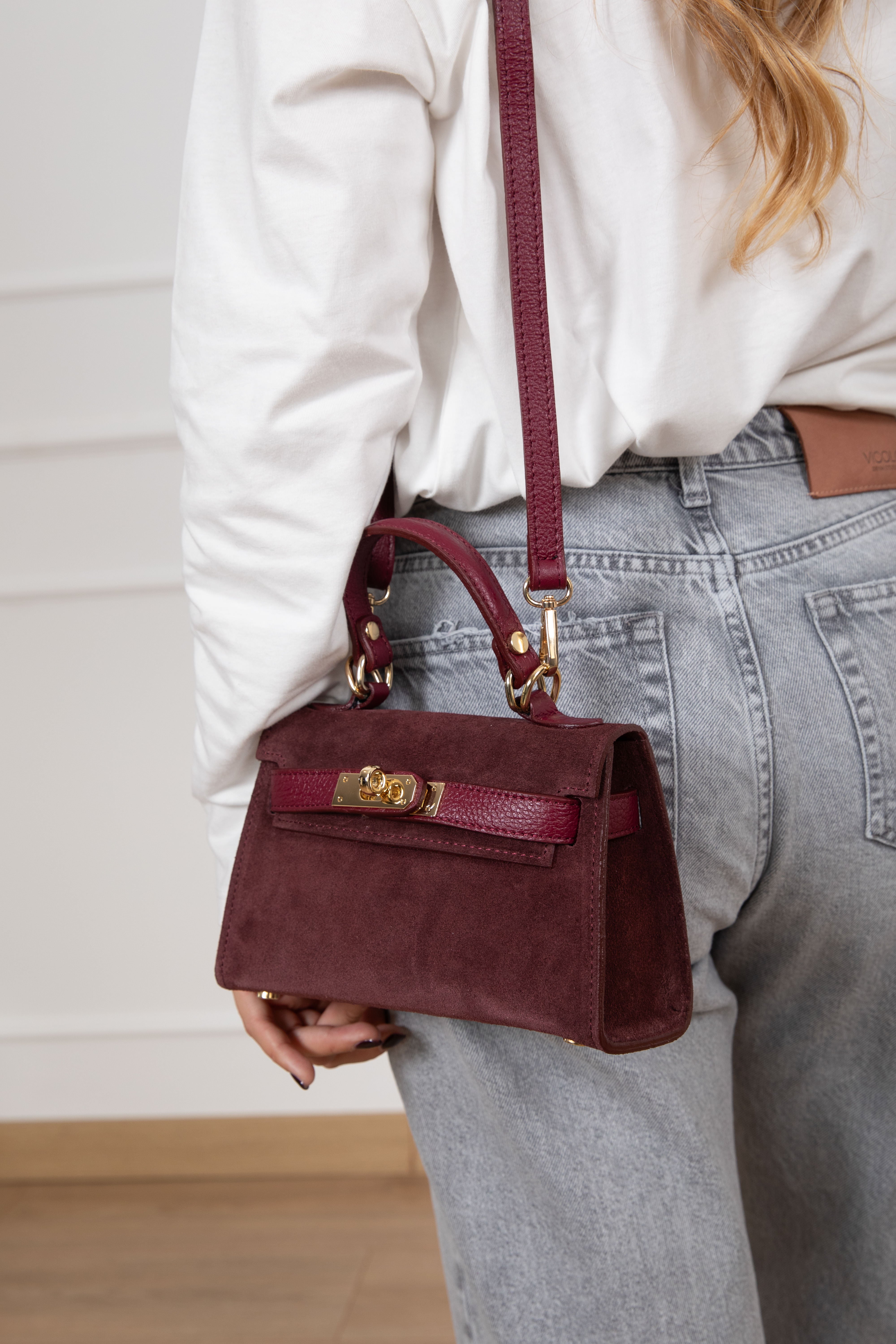 Mini-handbag in camoscio con lucchetto