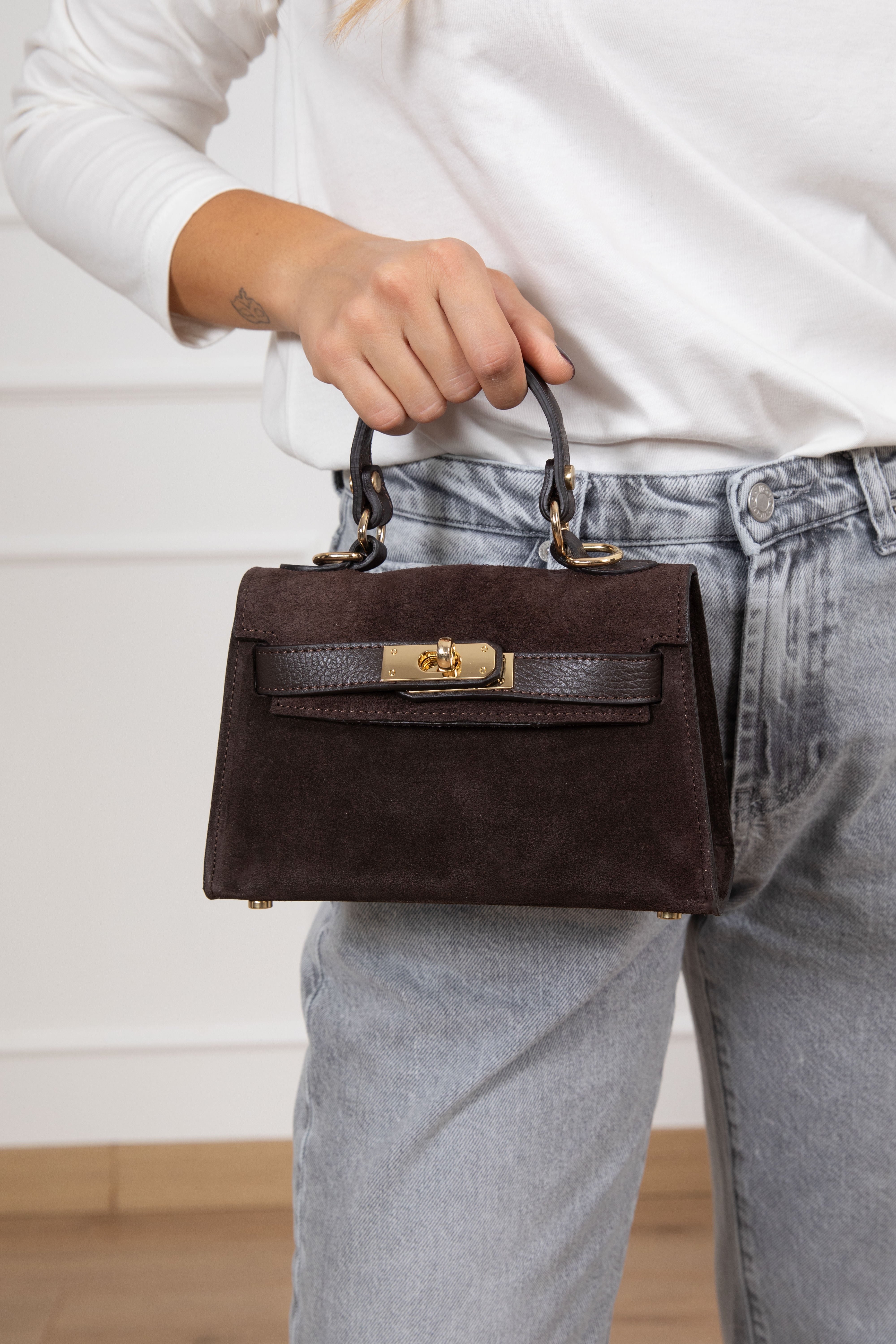 Mini-handbag in camoscio con lucchetto