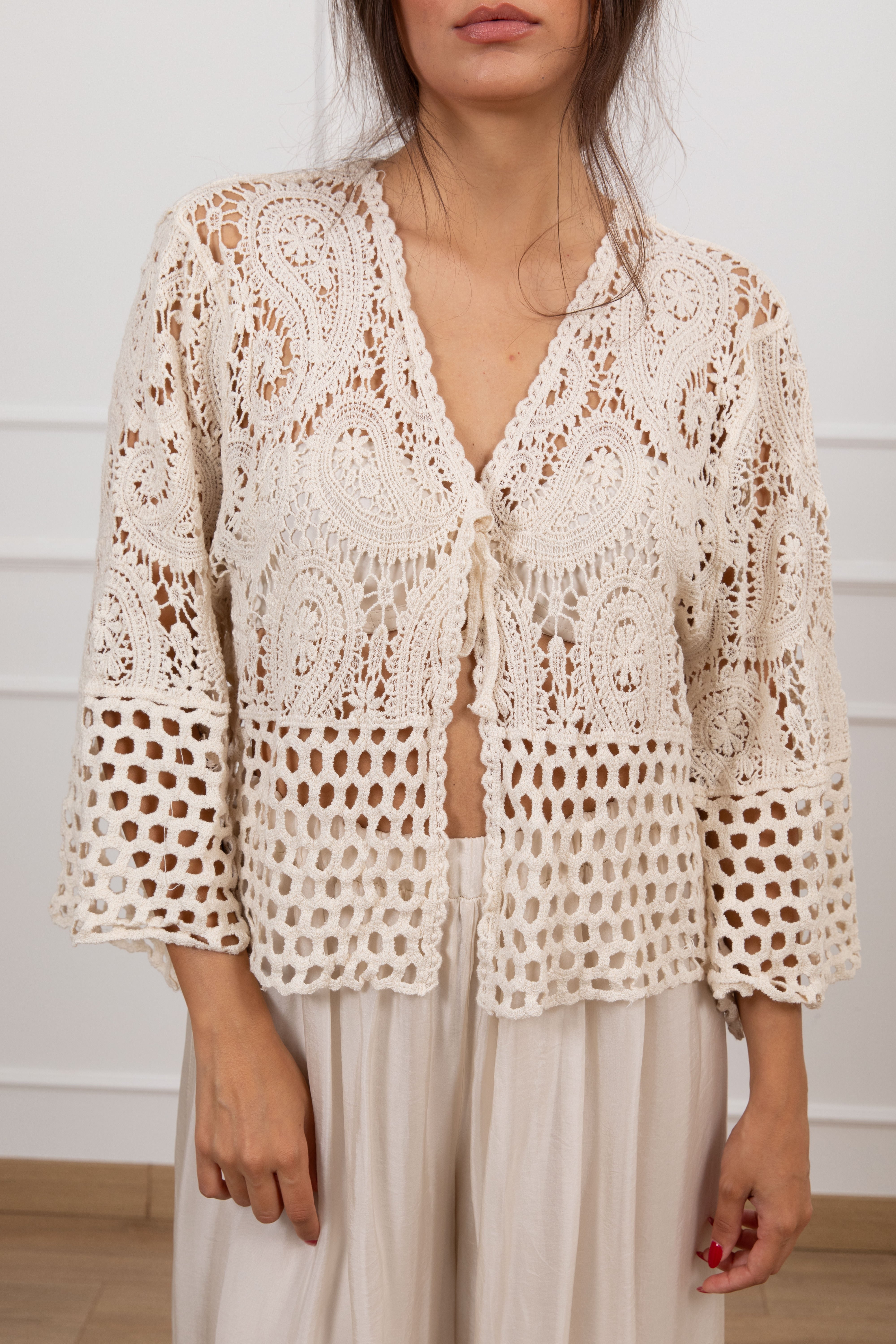 Cardigan crochet con laccio Susy Mix
