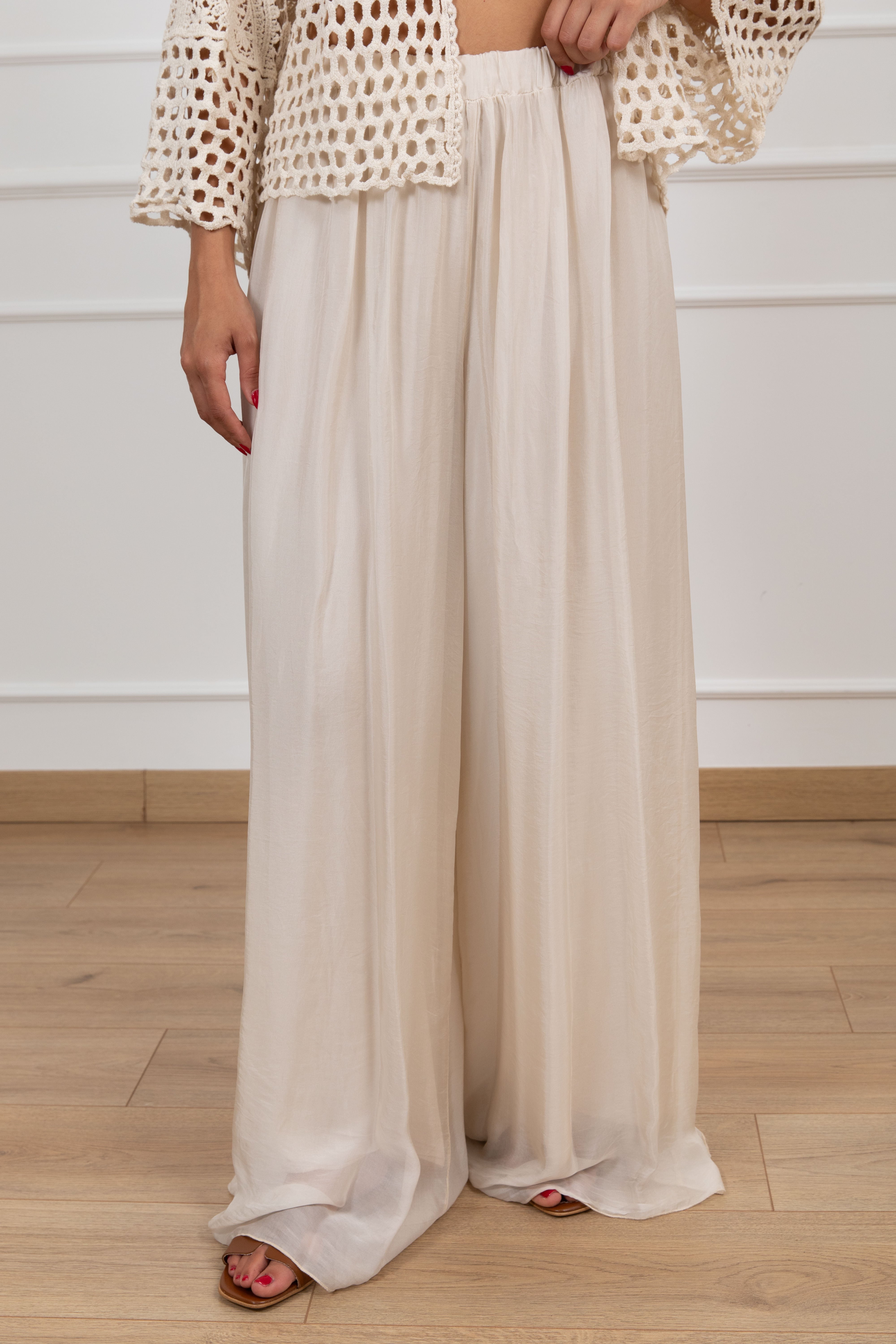 Pantalone in seta e viscosa con gamba larga e elastico Haveone