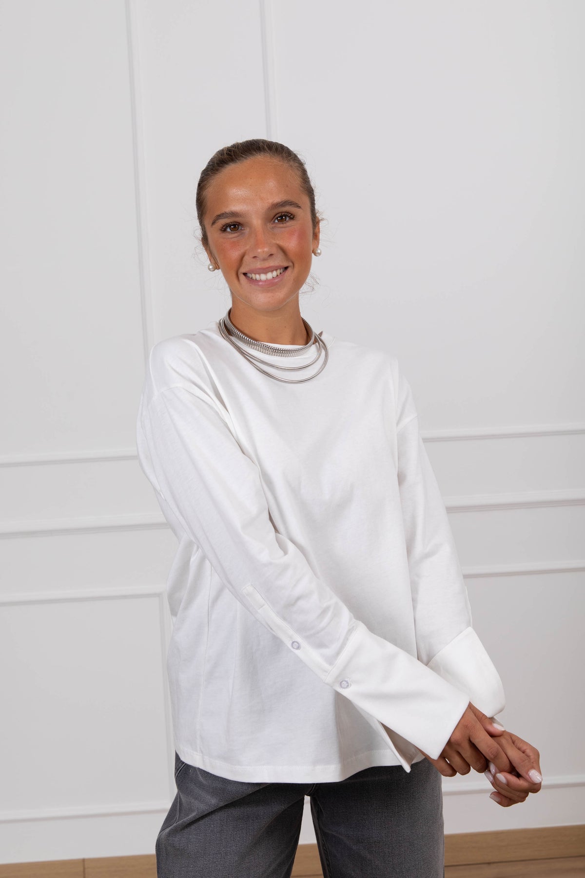 T-shirt con polsino camicia variante panna Tensione IN