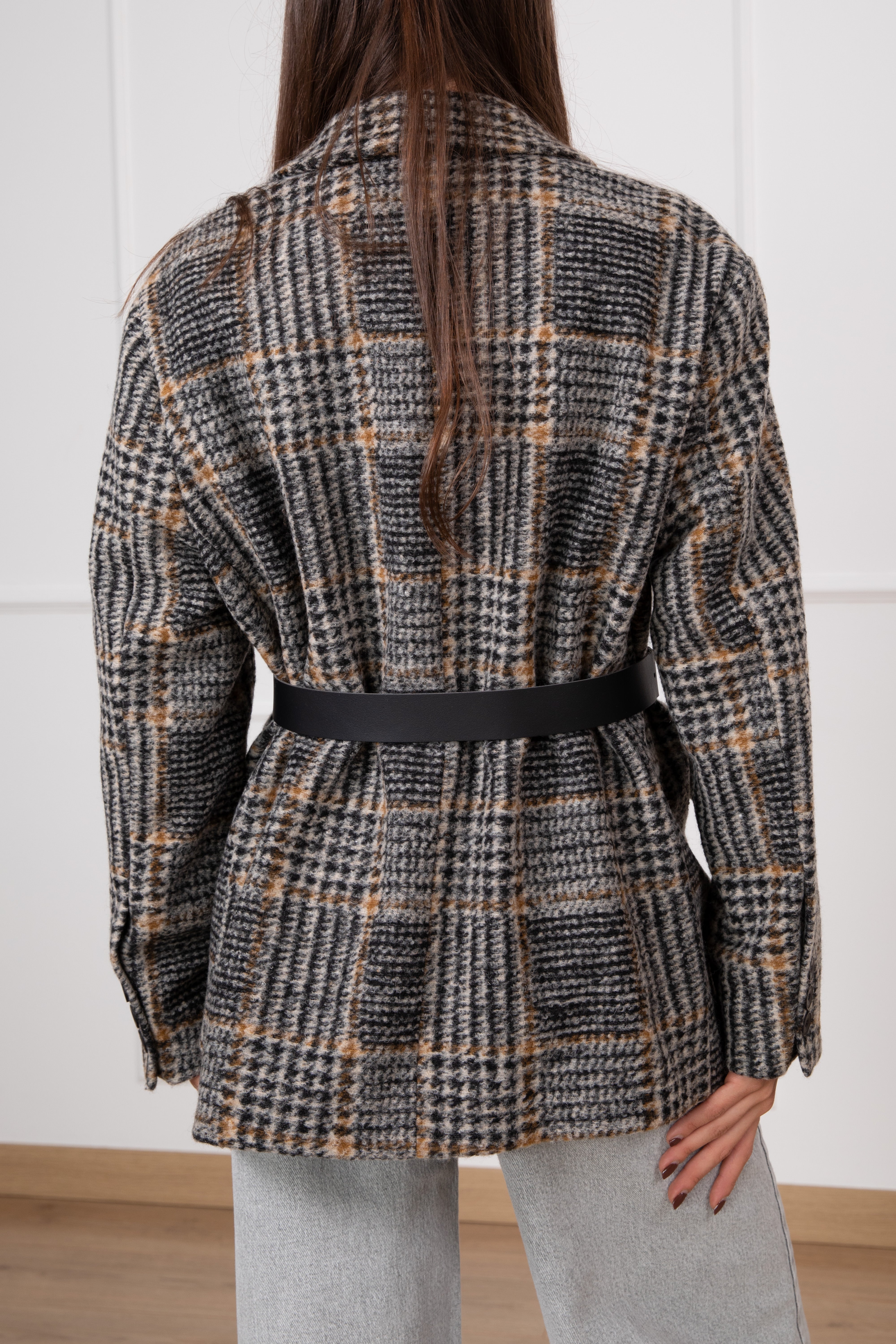 Giacca-cappotto check con cintura ViCOLO