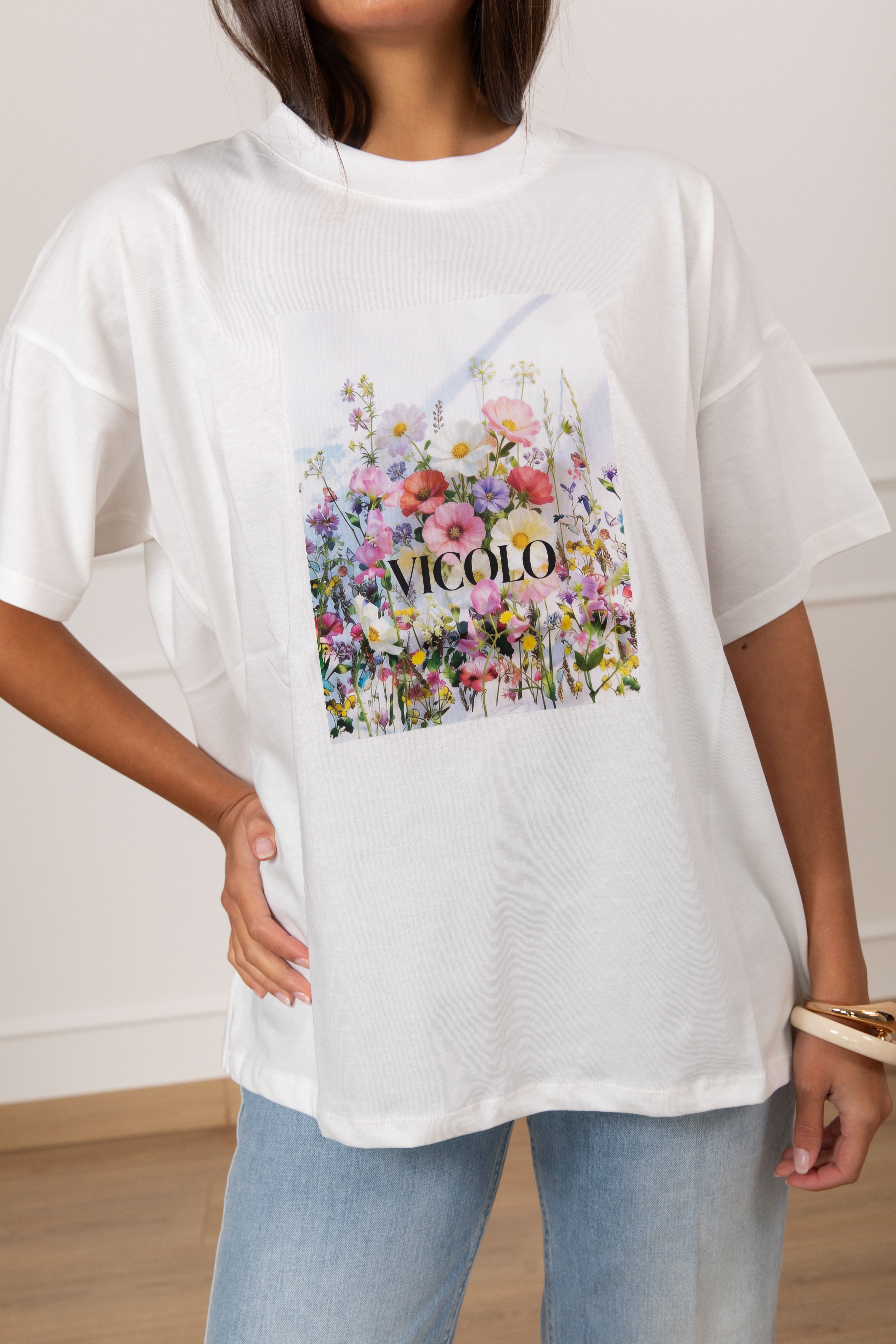T-shirt over-size stampa flowers ViCOLO