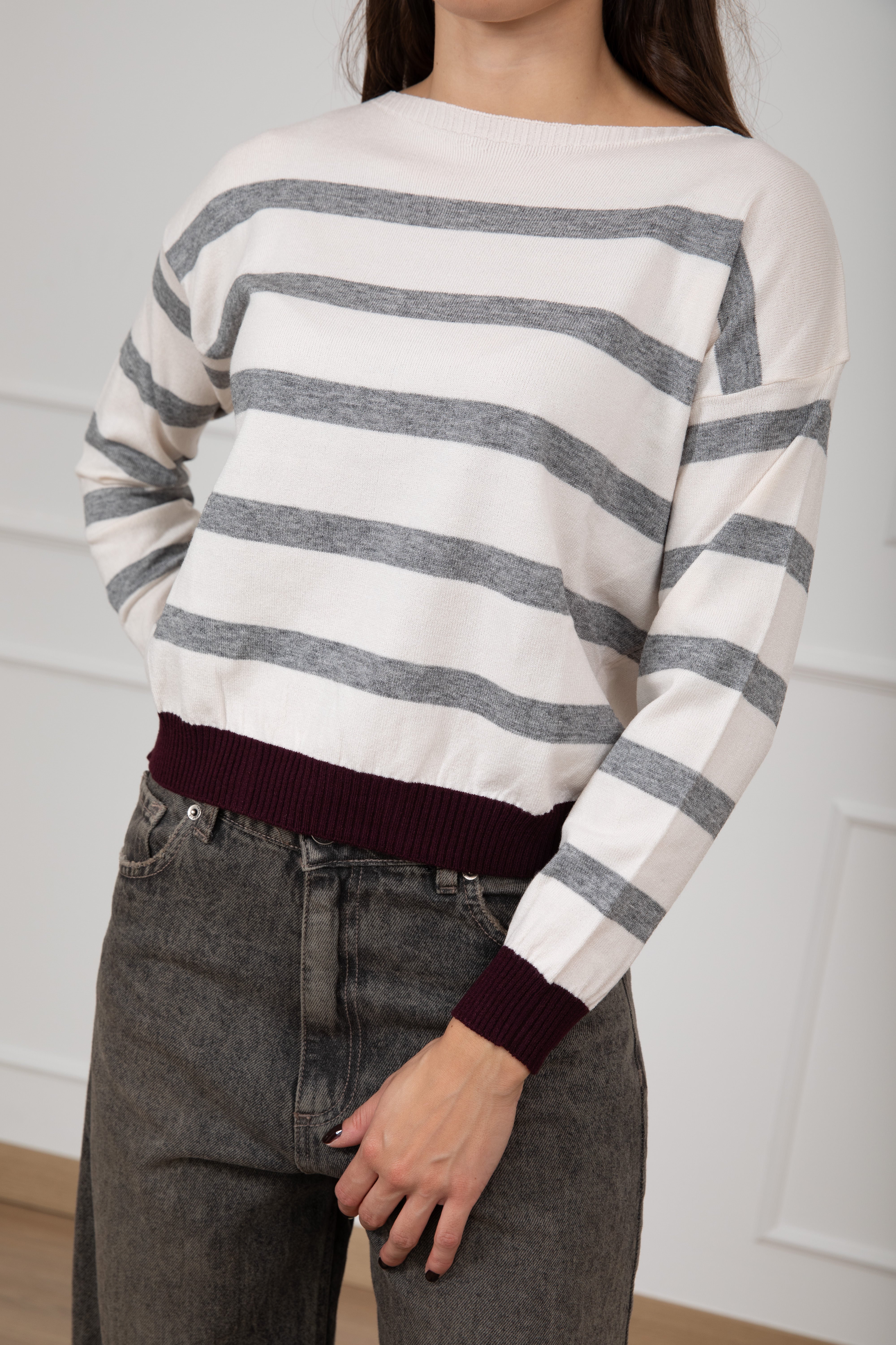 Maglia a righe con bordo a contrasto Susy Mix