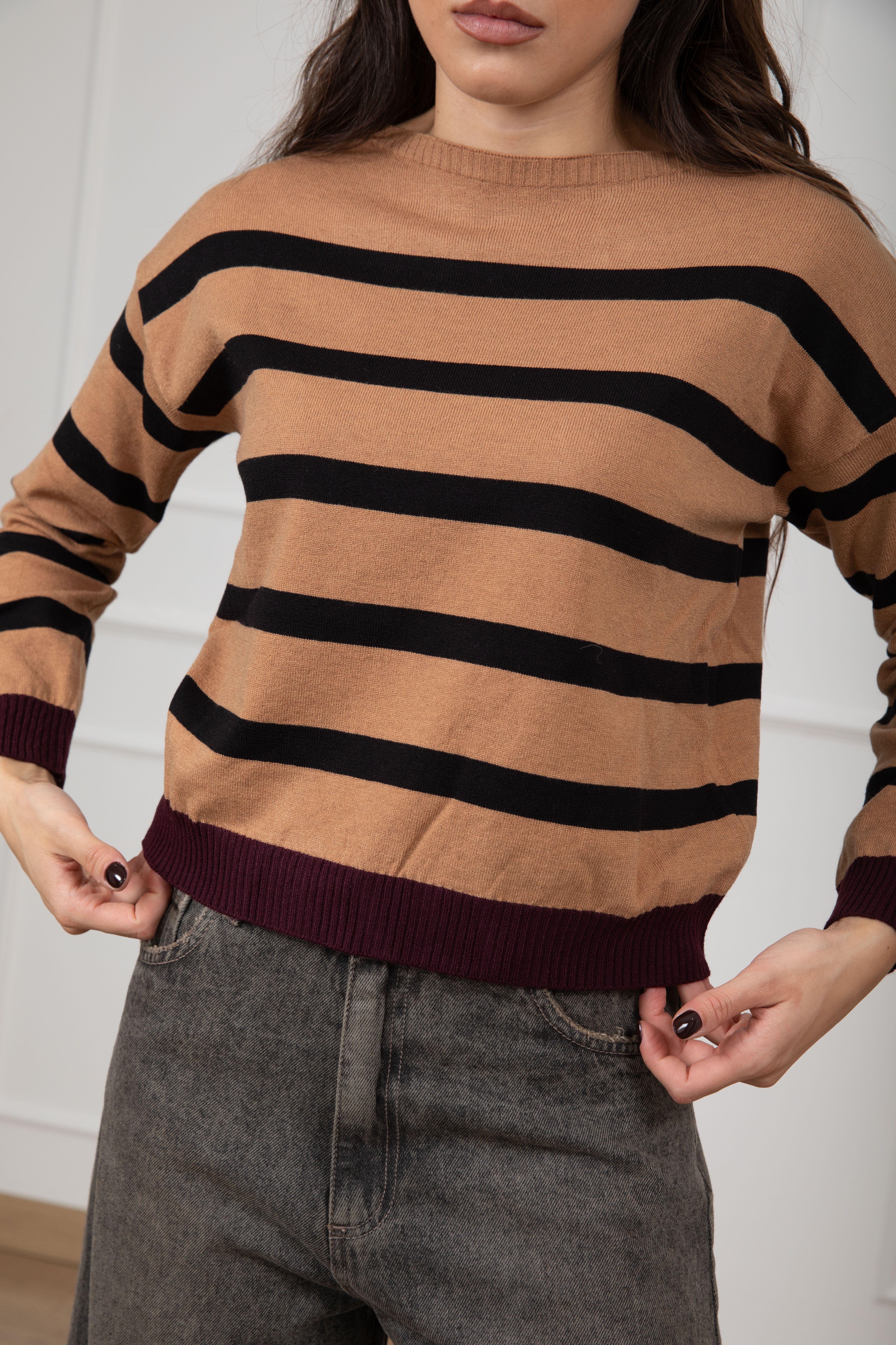 Maglia a righe con bordo a contrasto Susy Mix