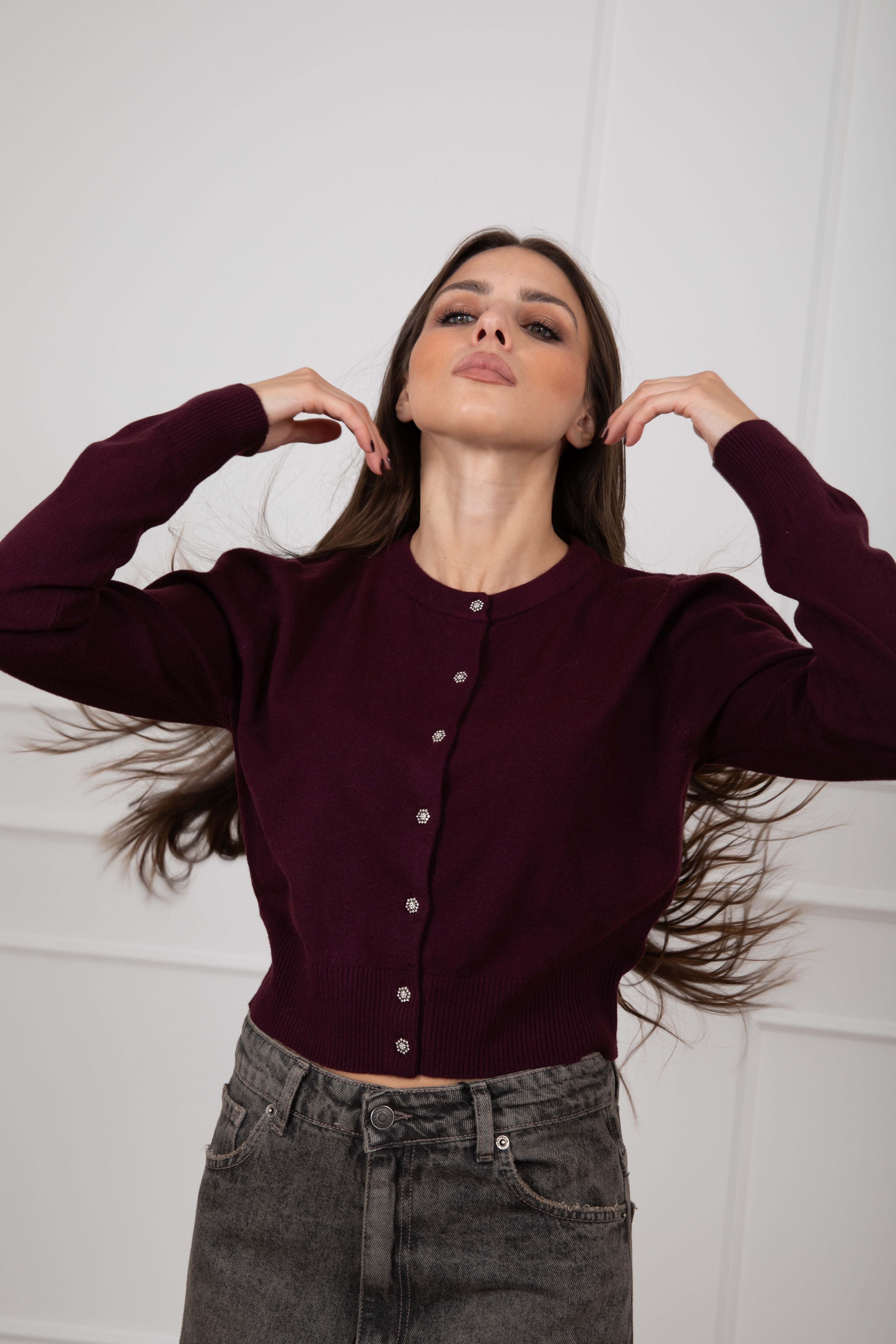 Cardigan con bottoni gioiello Susy Mix