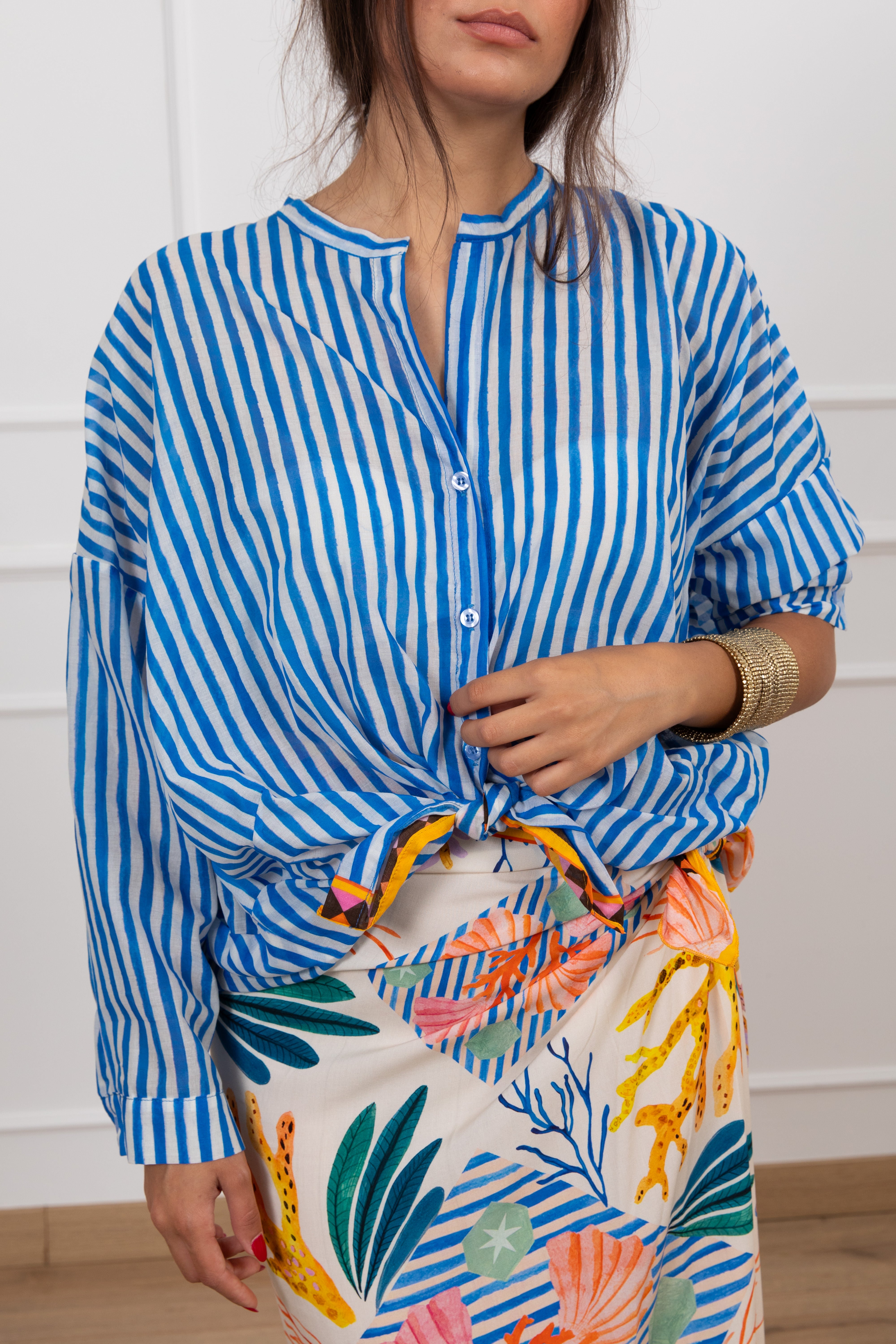 Camicia bacchettata con inserto corallo Tensione IN