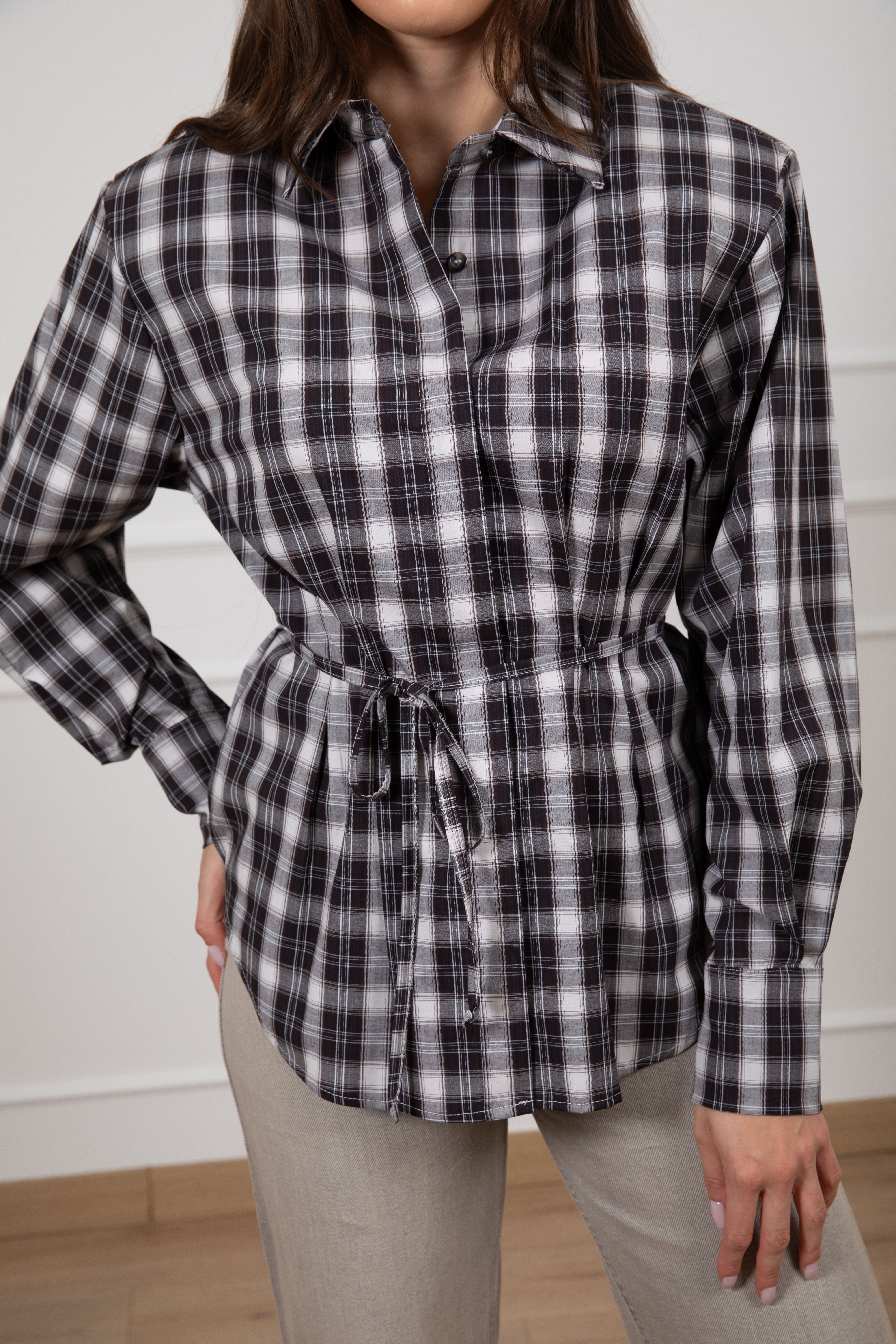 Camicia check con spallina imbottita e laccio ViCOLO