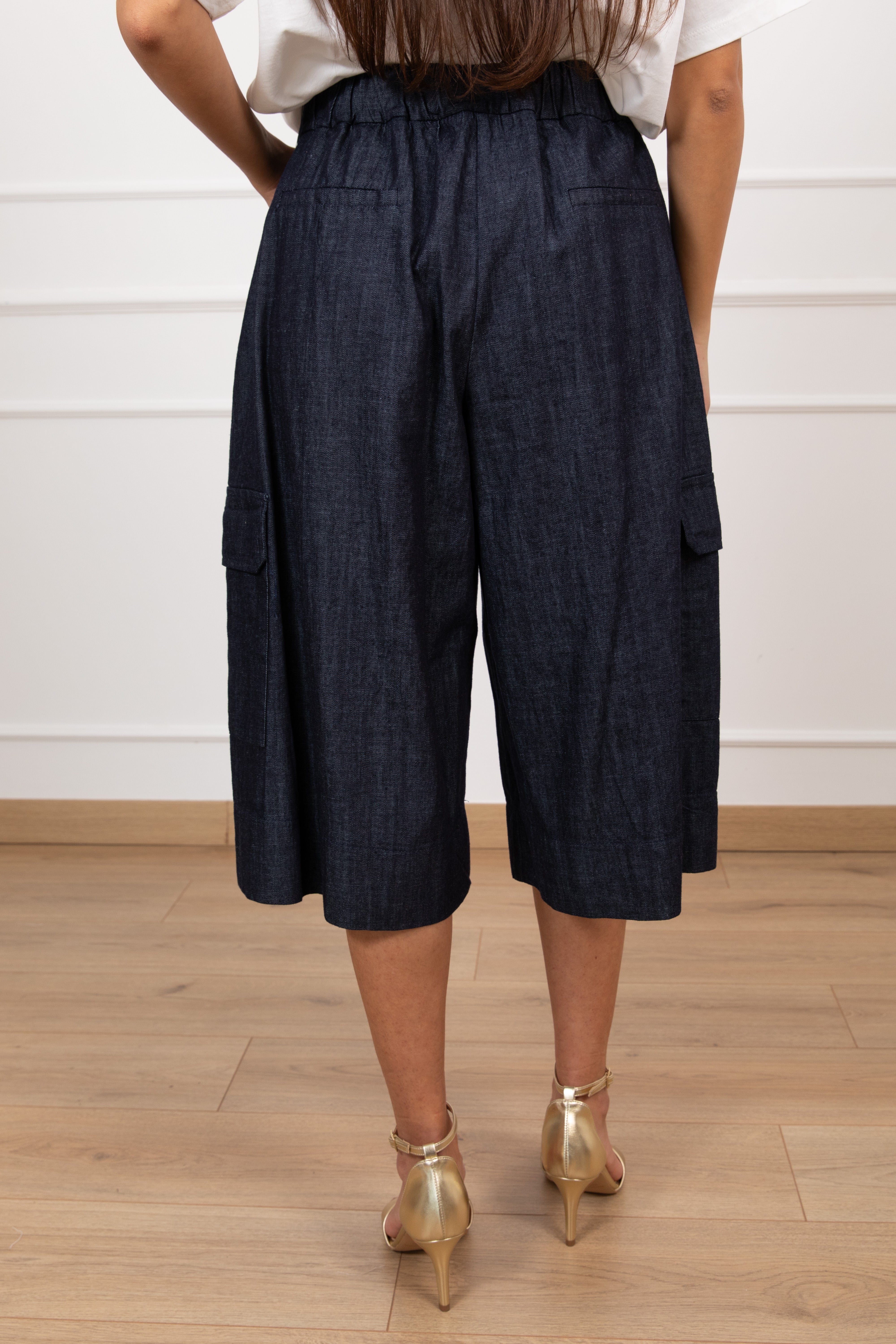 Bermudone cargo con elastico in chambrix blu scuro Tensione IN