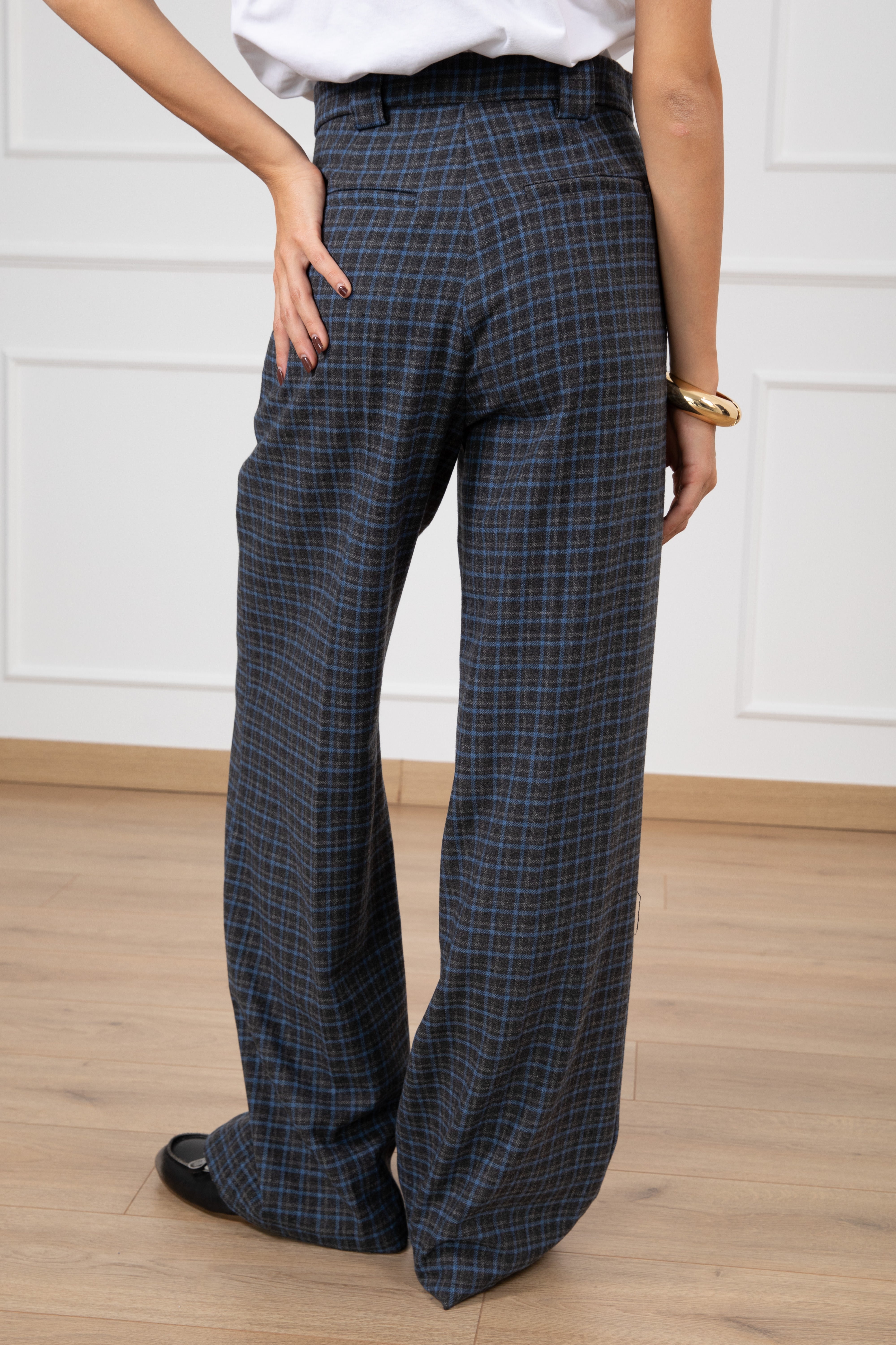 Pantalone gamba dritta check in panno Tensione IN