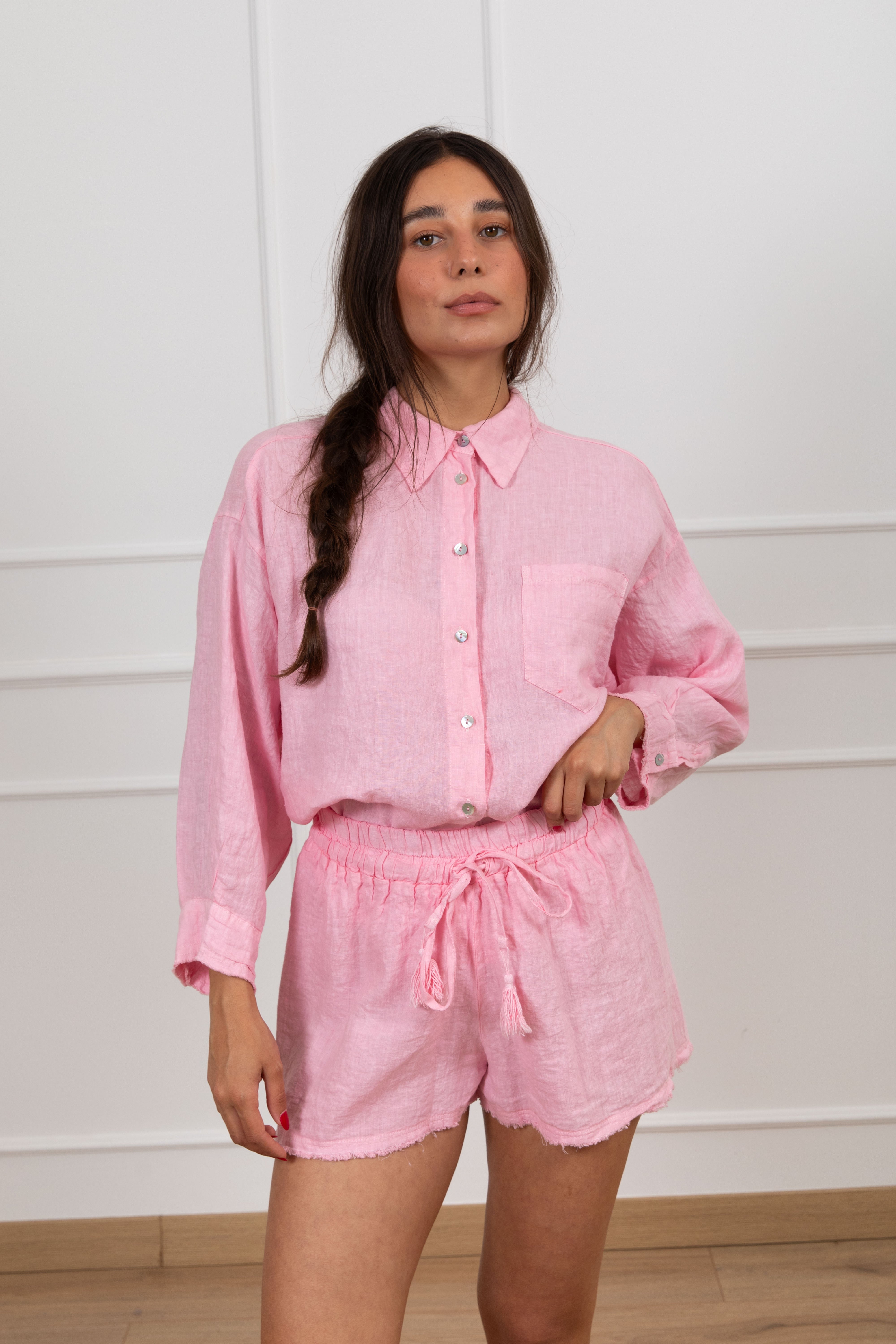 Coordinato shorts e camicia 100% lino Tensione IN
