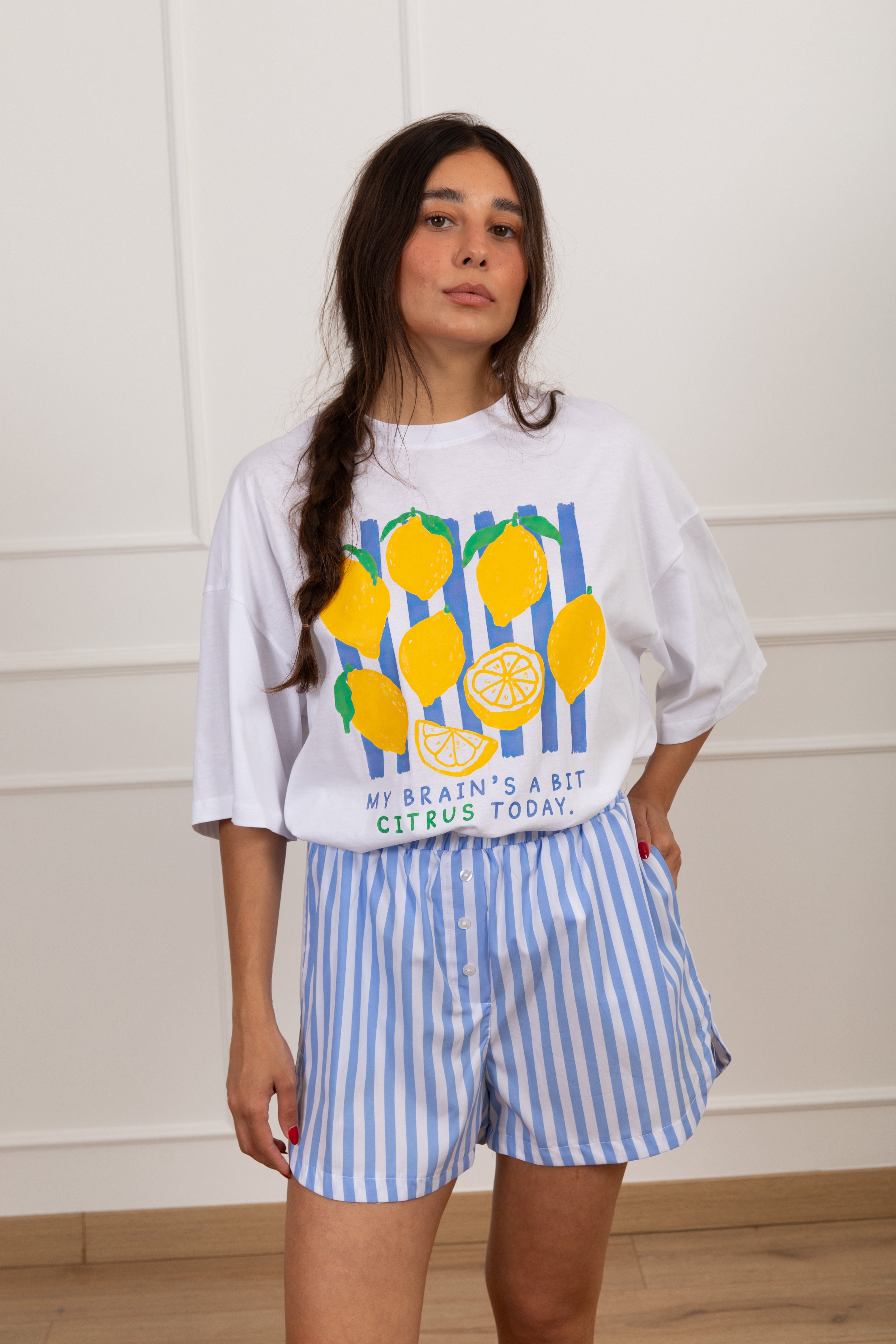 Coordinato t-shirt "Citrus" e shorts boxer a righe Tensione IN