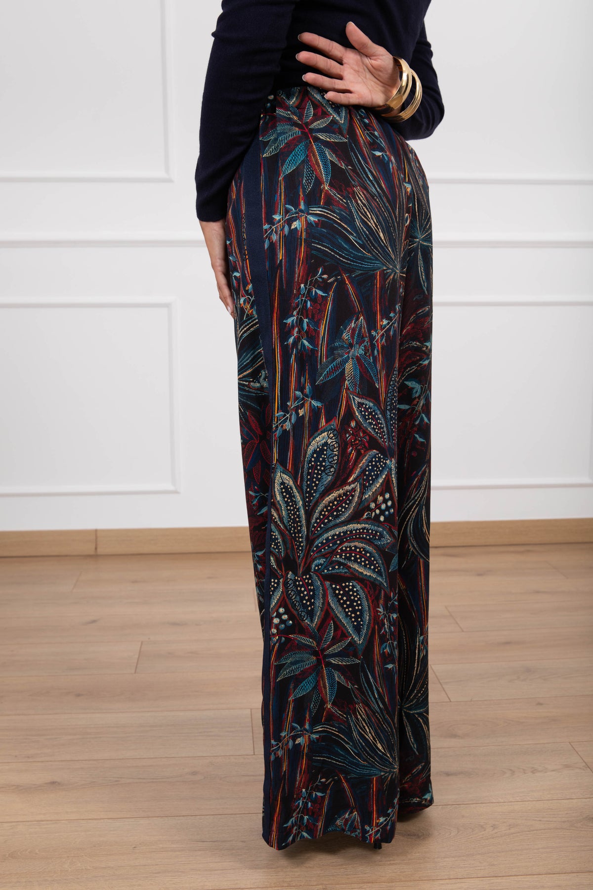 Pantalone stampa tropical con banda laterale Haveone