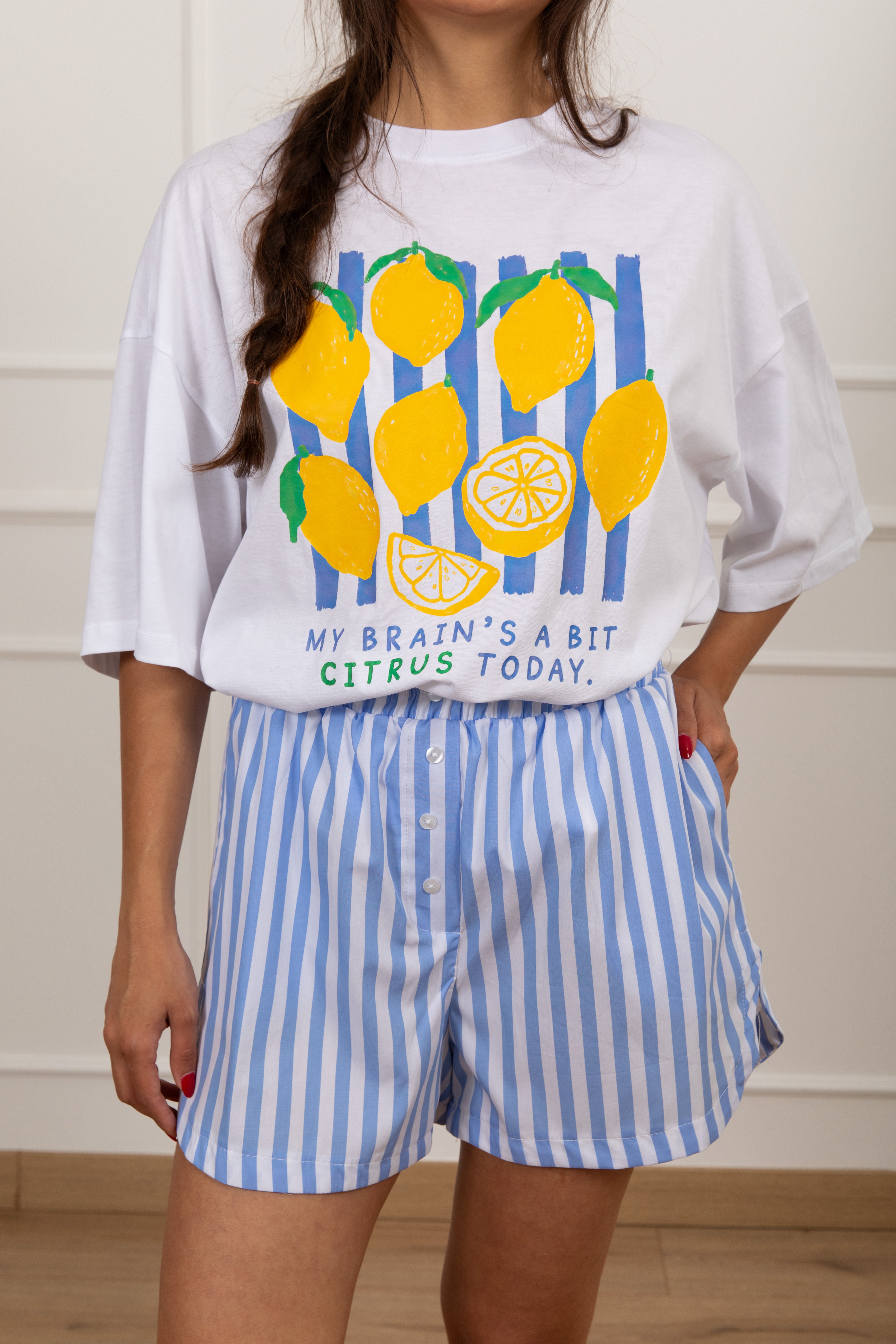 Coordinato t-shirt "Citrus" e shorts boxer a righe Tensione IN