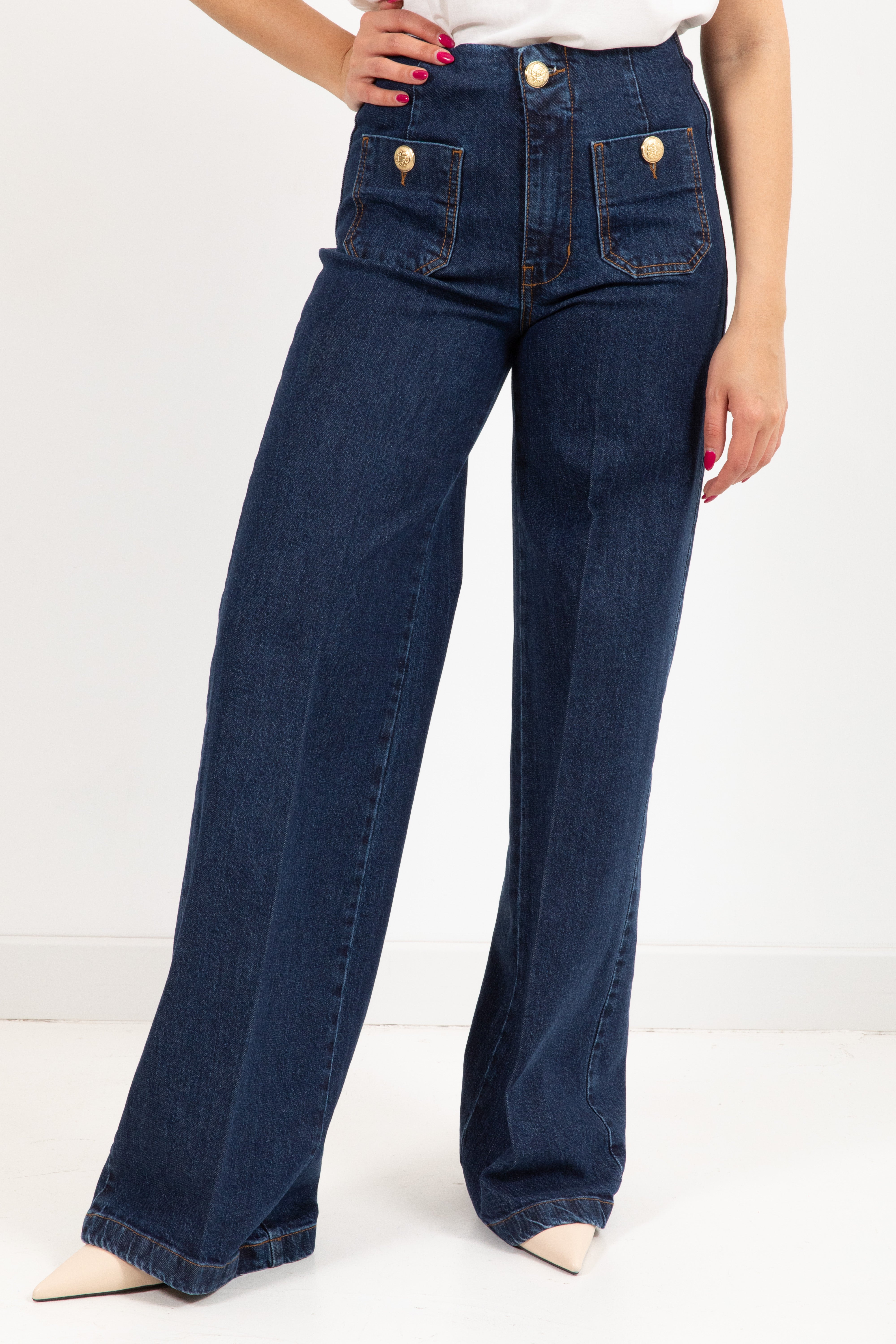 Jeans blu gamba dritta con bottoni oro Tensione IN