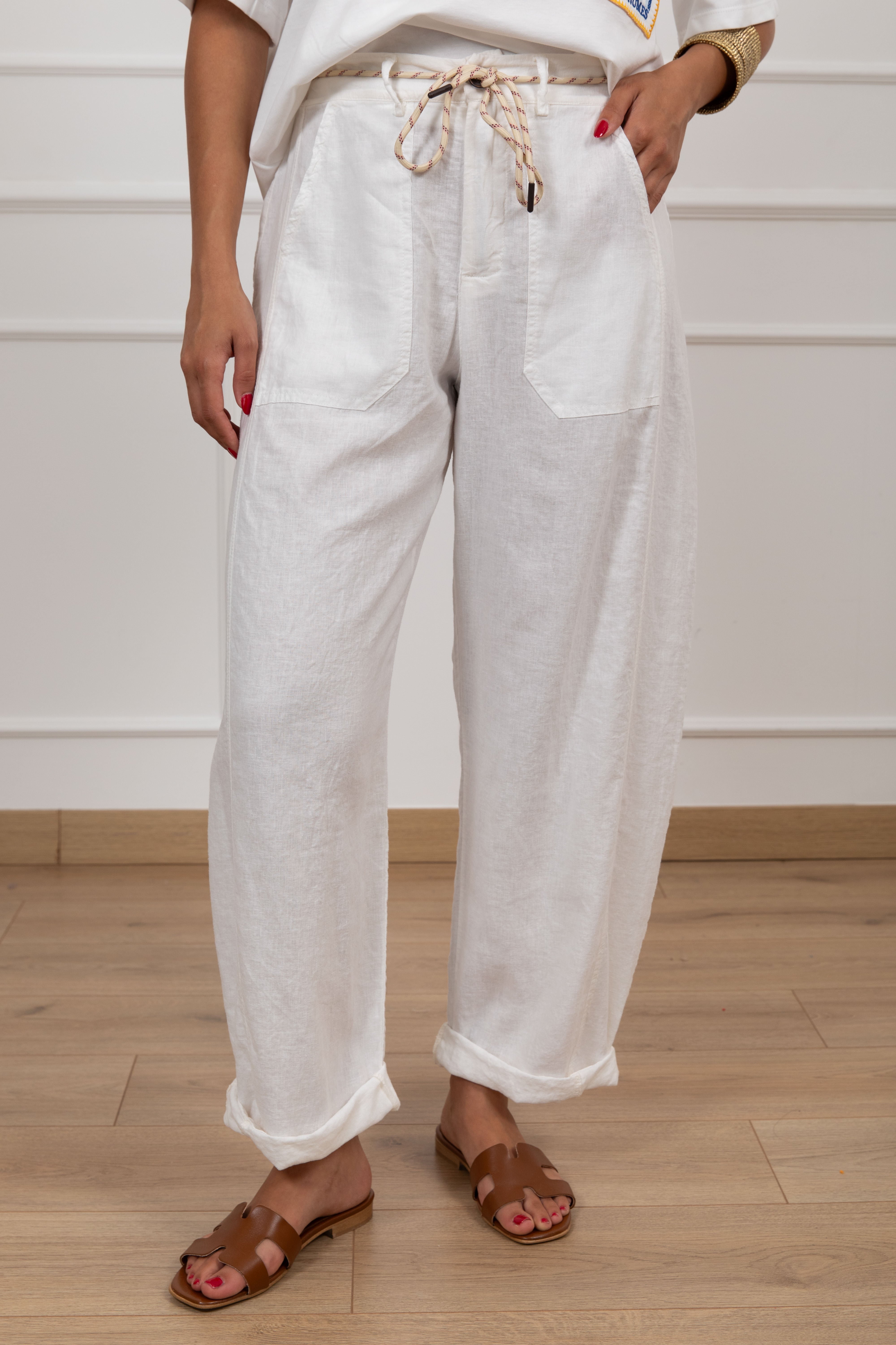 Pantalone carrot-fit 100% lino con elastico sul retro Susy Mix