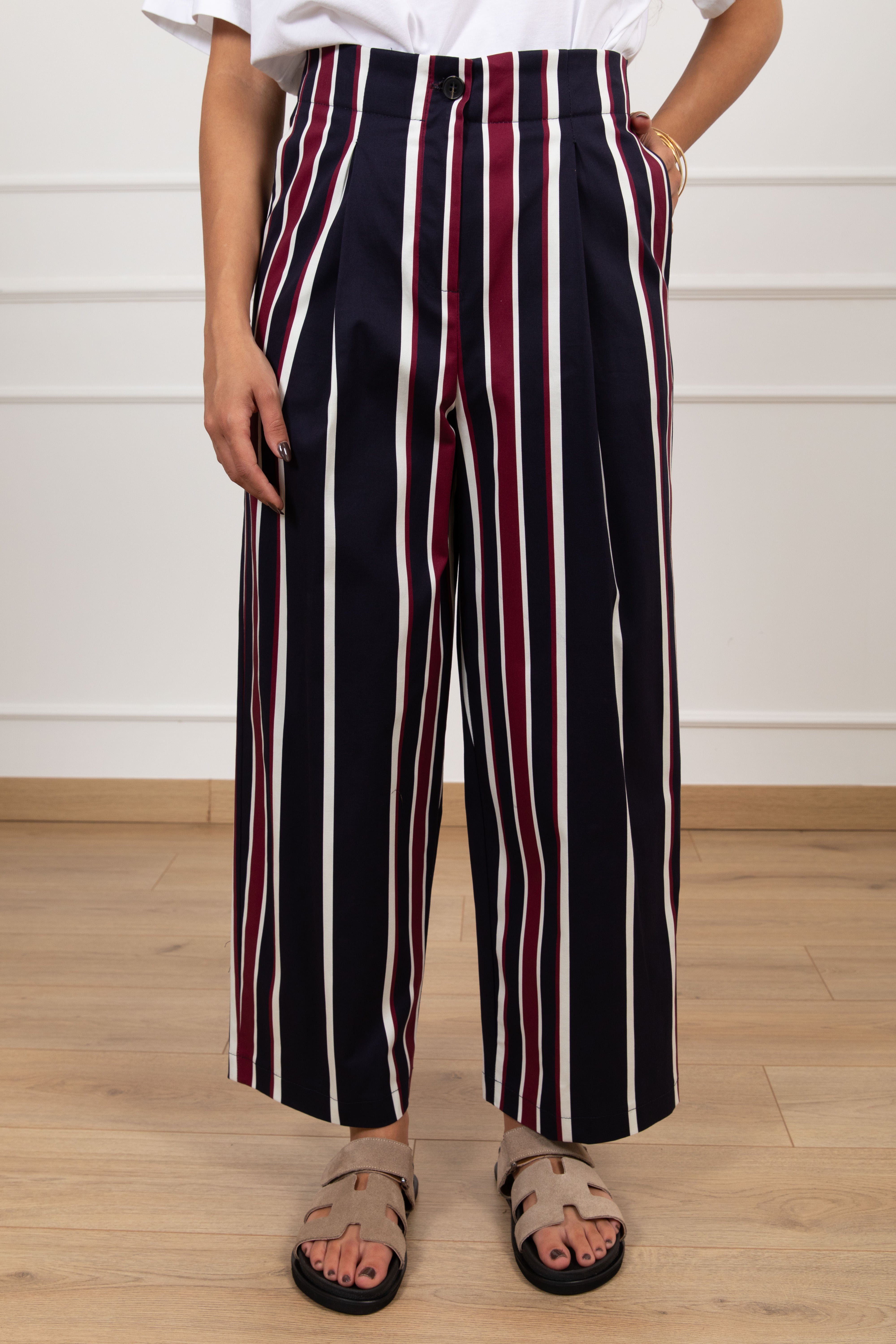 PRE ORDER 1/06 tg XS e M Pantalone riga verticale in cotone con pinces Tensione IN