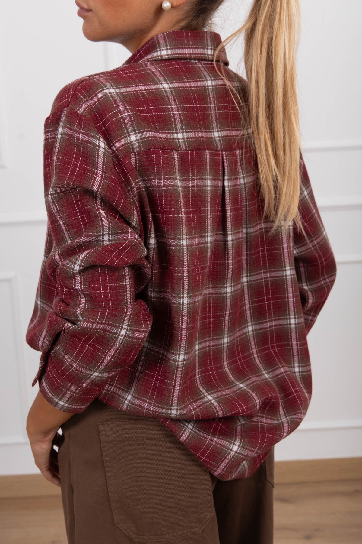 Camicia check con tasca paillettes variante bordeaux Susy Mix