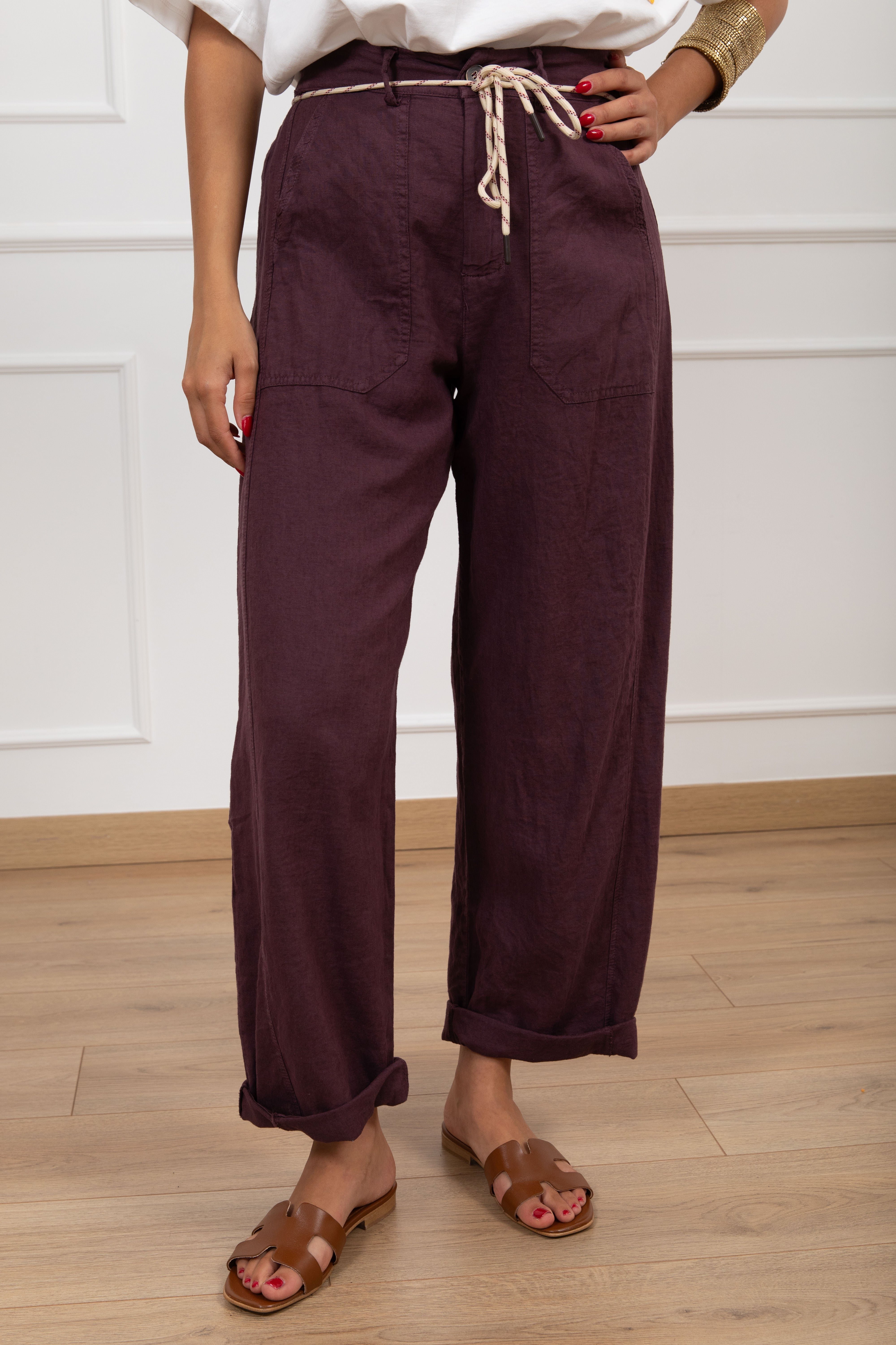Pantalone carrot-fit 100% lino con elastico sul retro Susy Mix