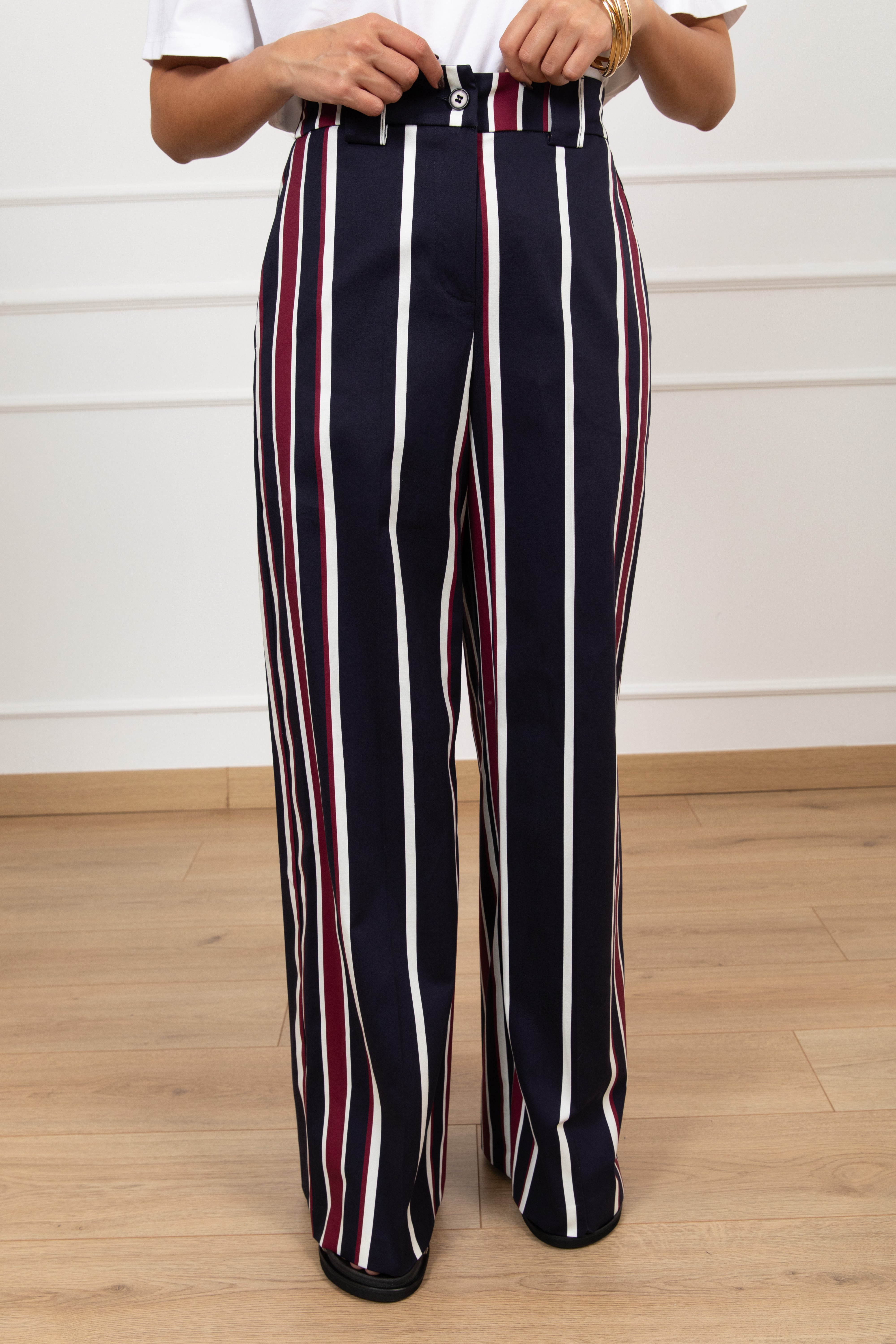 Pantalone riga verticale in cotone con elastico sul retro Tensione IN