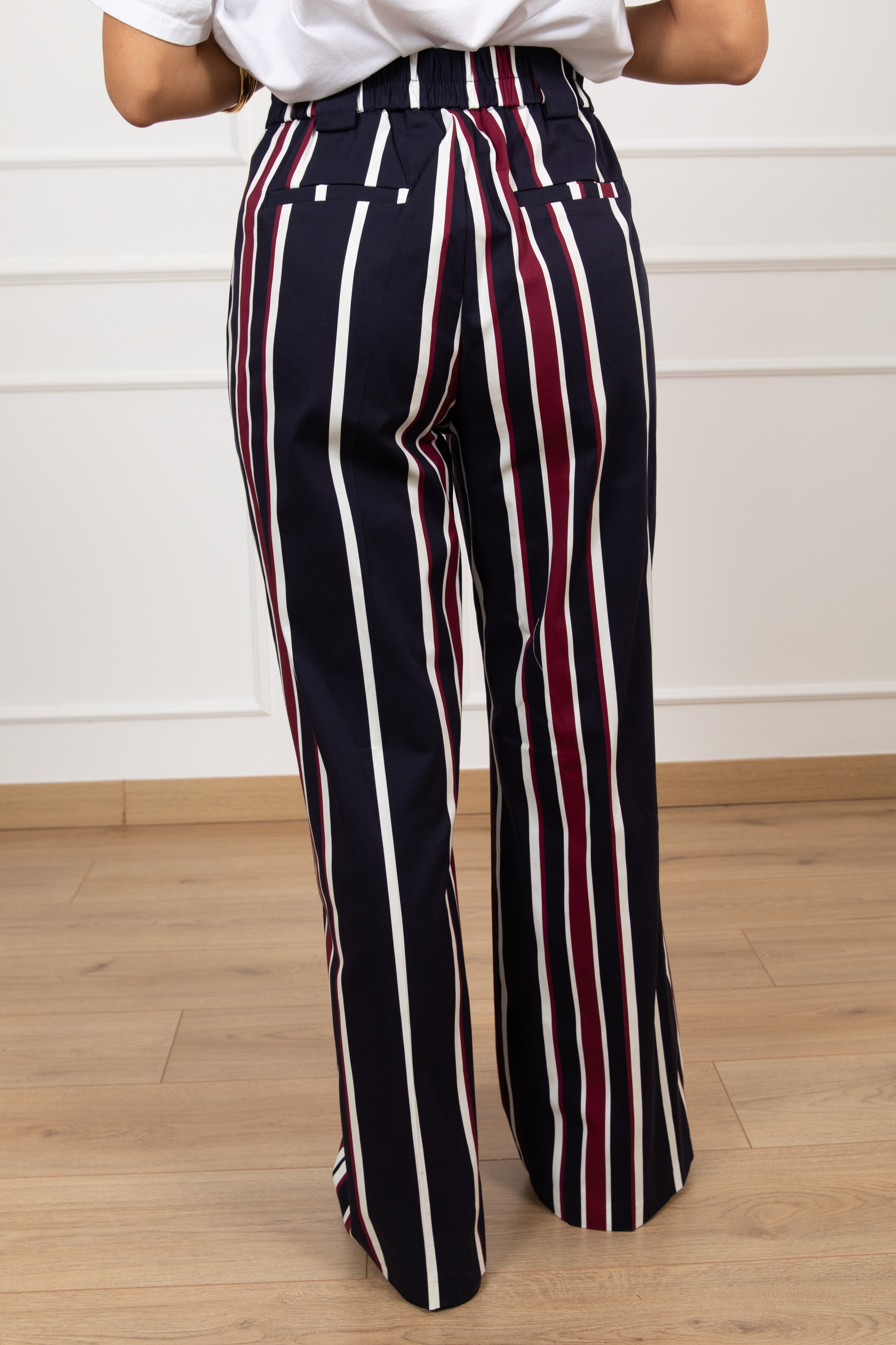 Pantalone riga verticale in cotone con elastico sul retro Tensione IN