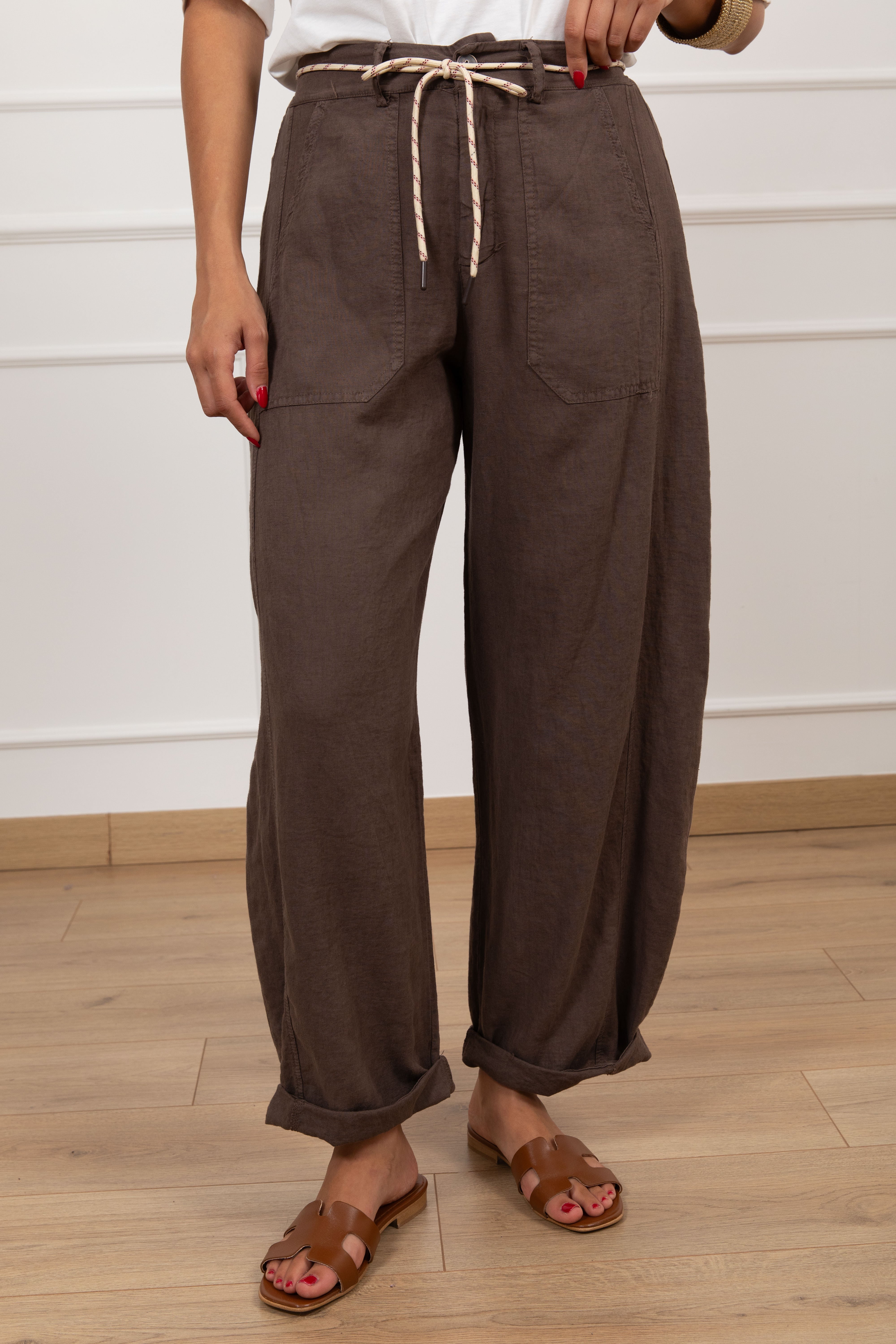 Pantalone carrot-fit 100% lino con elastico sul retro Susy Mix