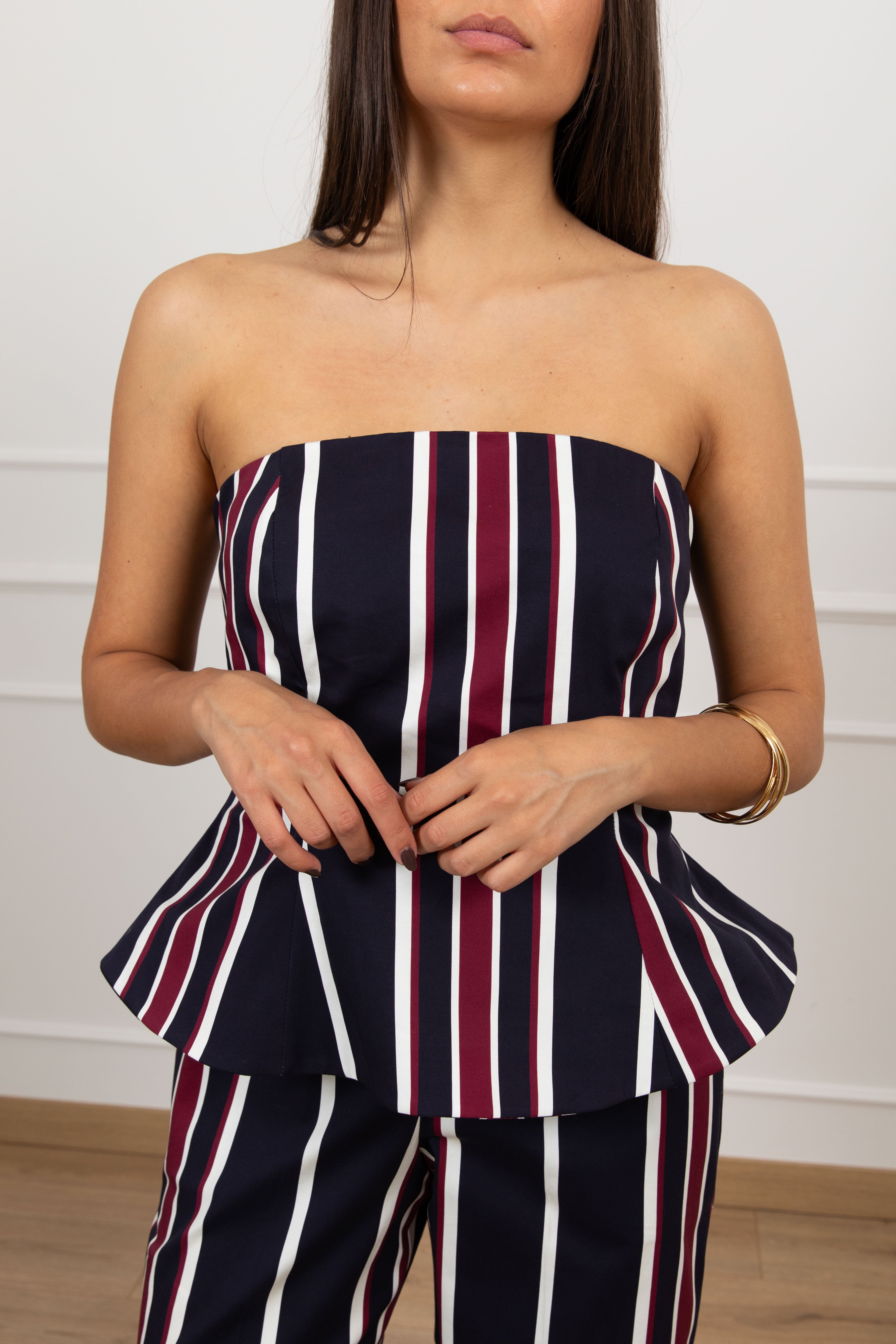PRE ORDER 1/06 Top a fascia riga verticale in cotone Tensione IN