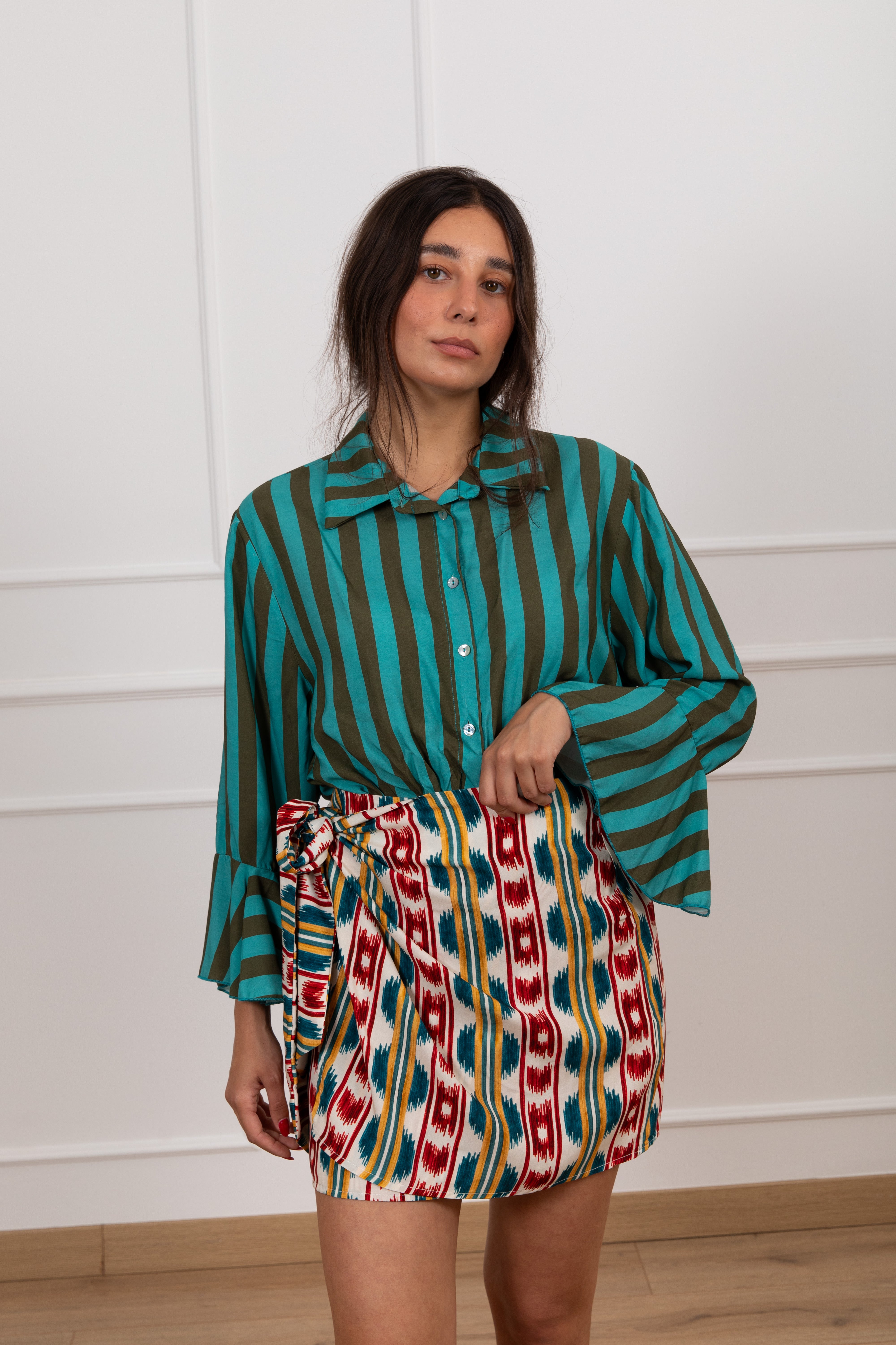 Coordinato camicia e gonna pareo fantasia etnica ViCOLO