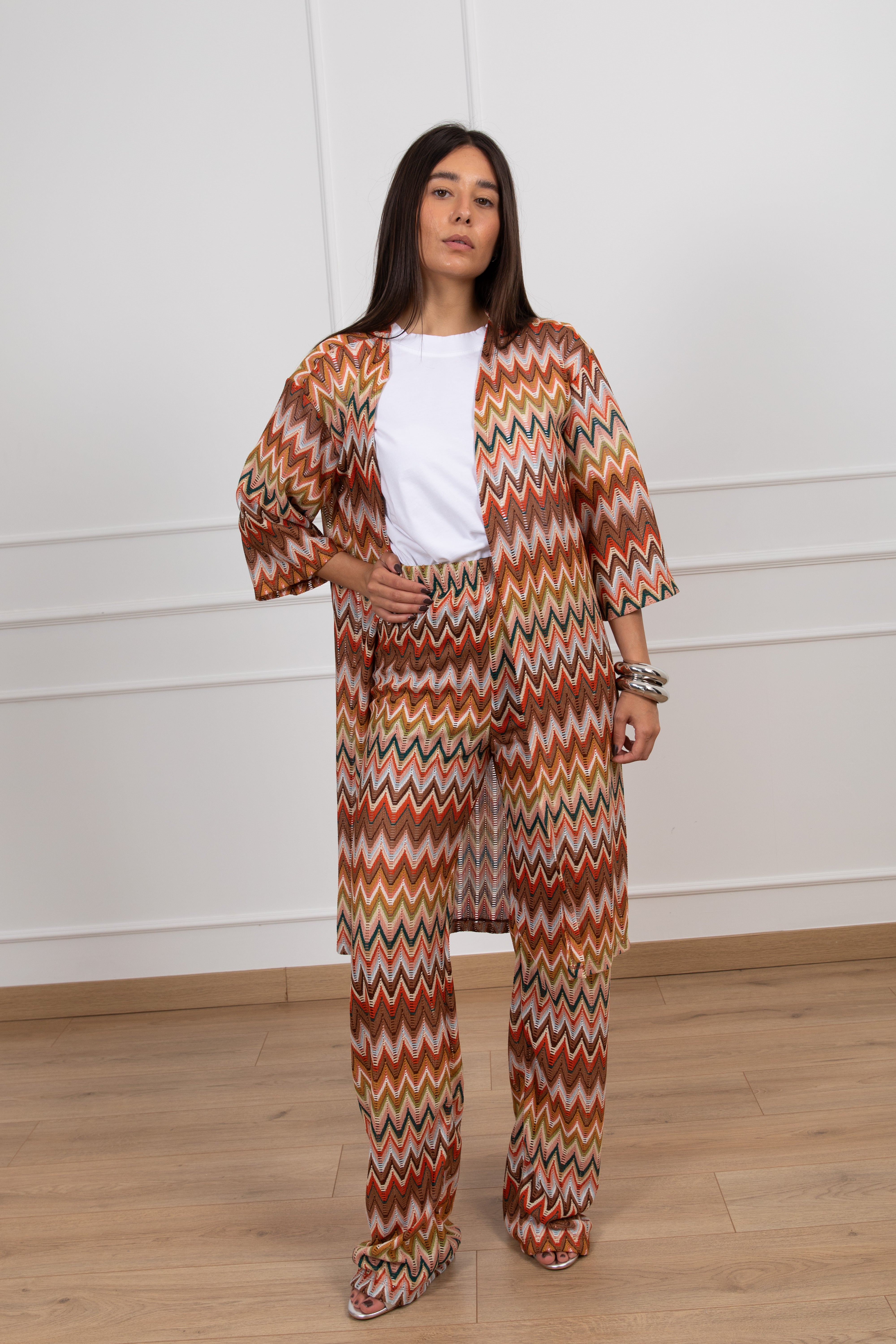 Kimono motivo zig-zag cammello ViCOLO