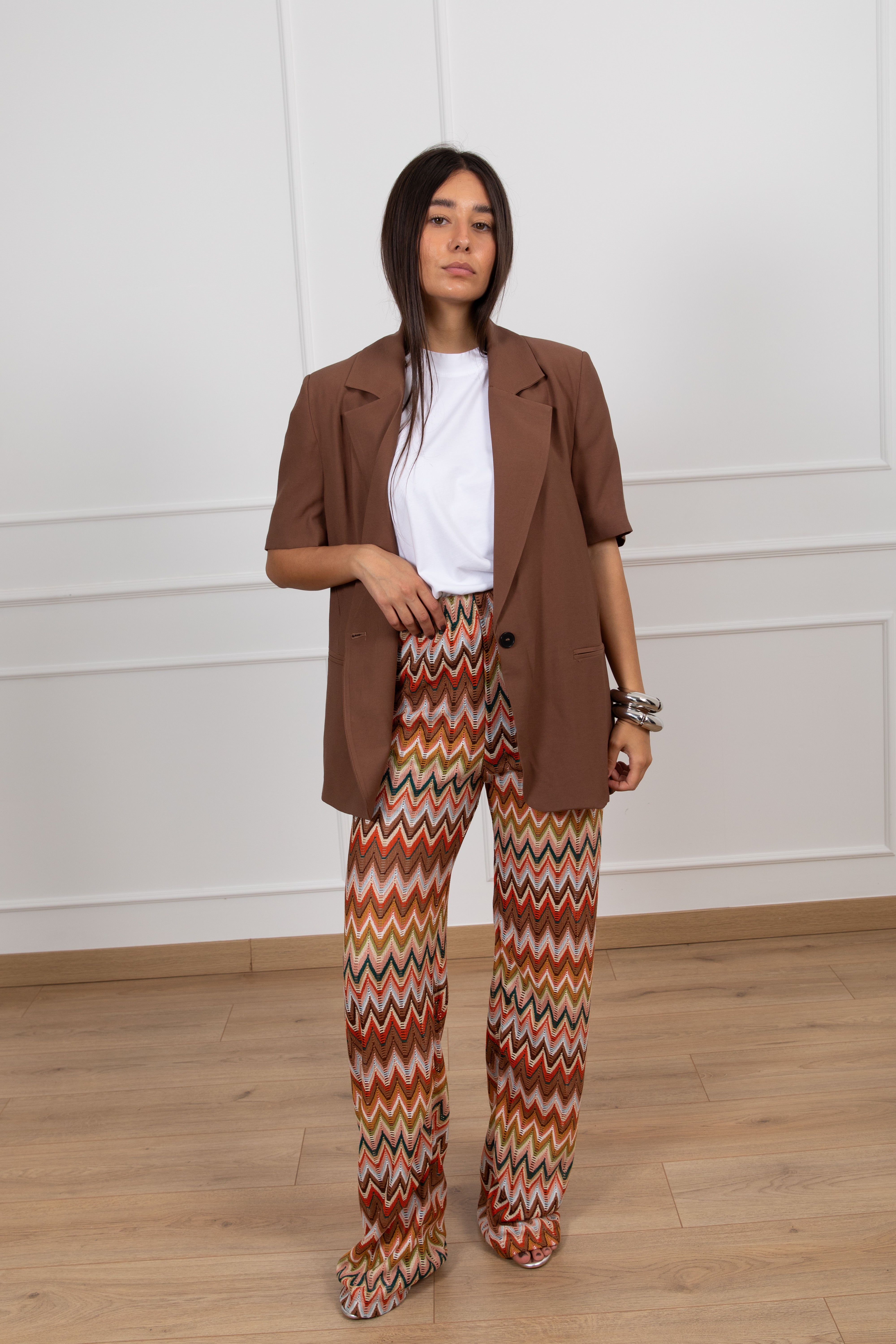 Pantalone motivo zig-zag cammello ViCOLO