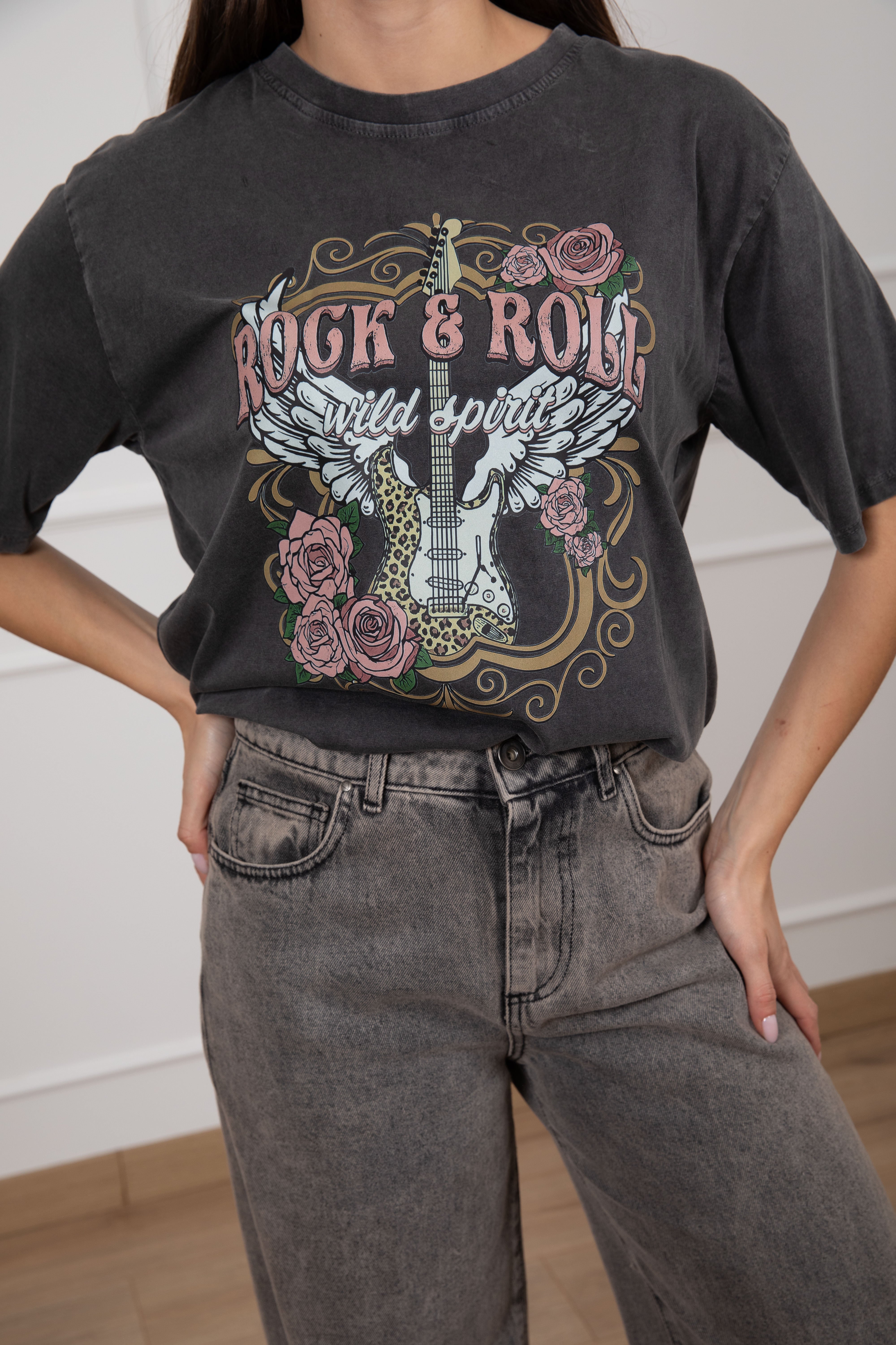 T-shirt stone washed "Rock and Roll" Susy Mix