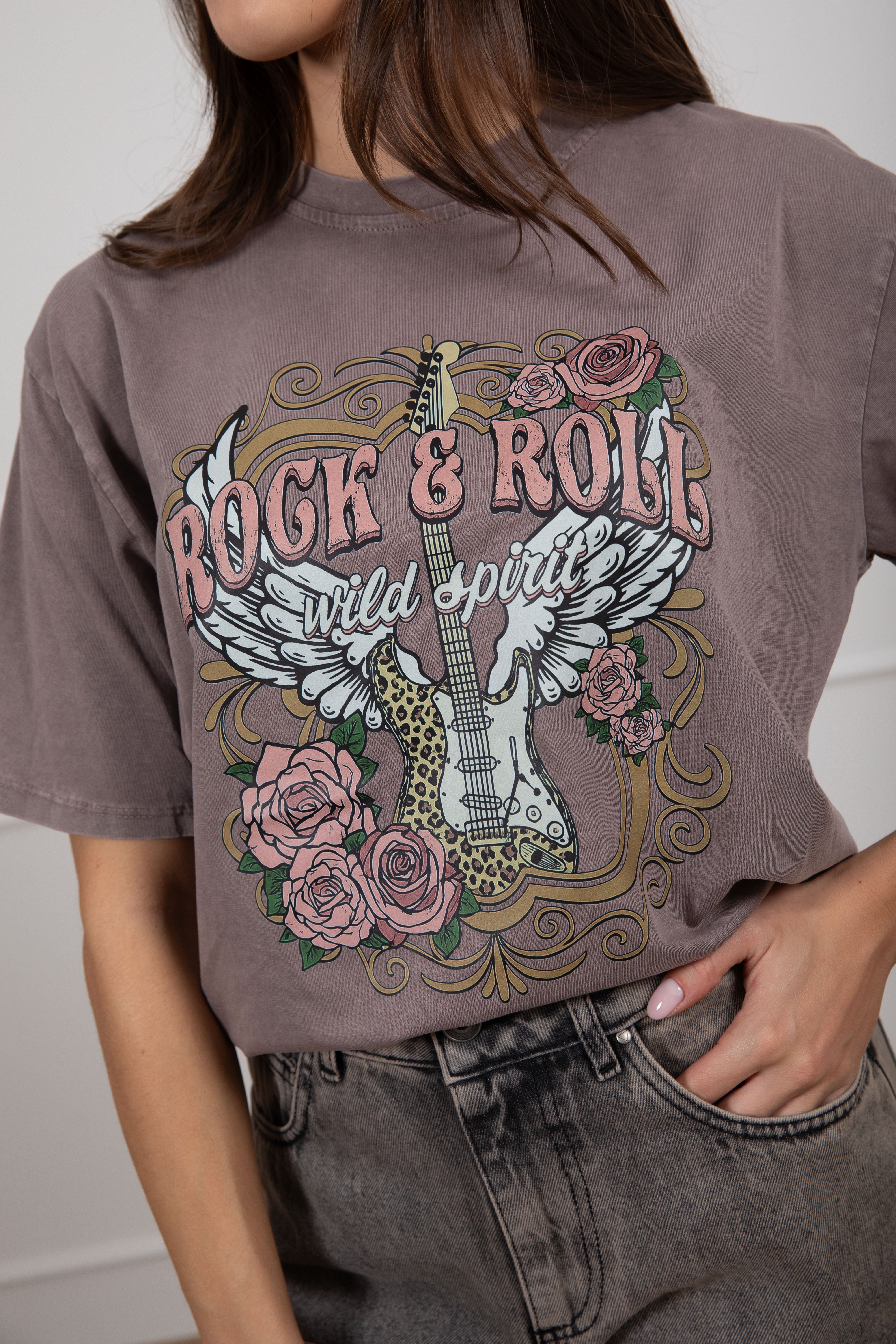 T-shirt stone washed "Rock and Roll" Susy Mix