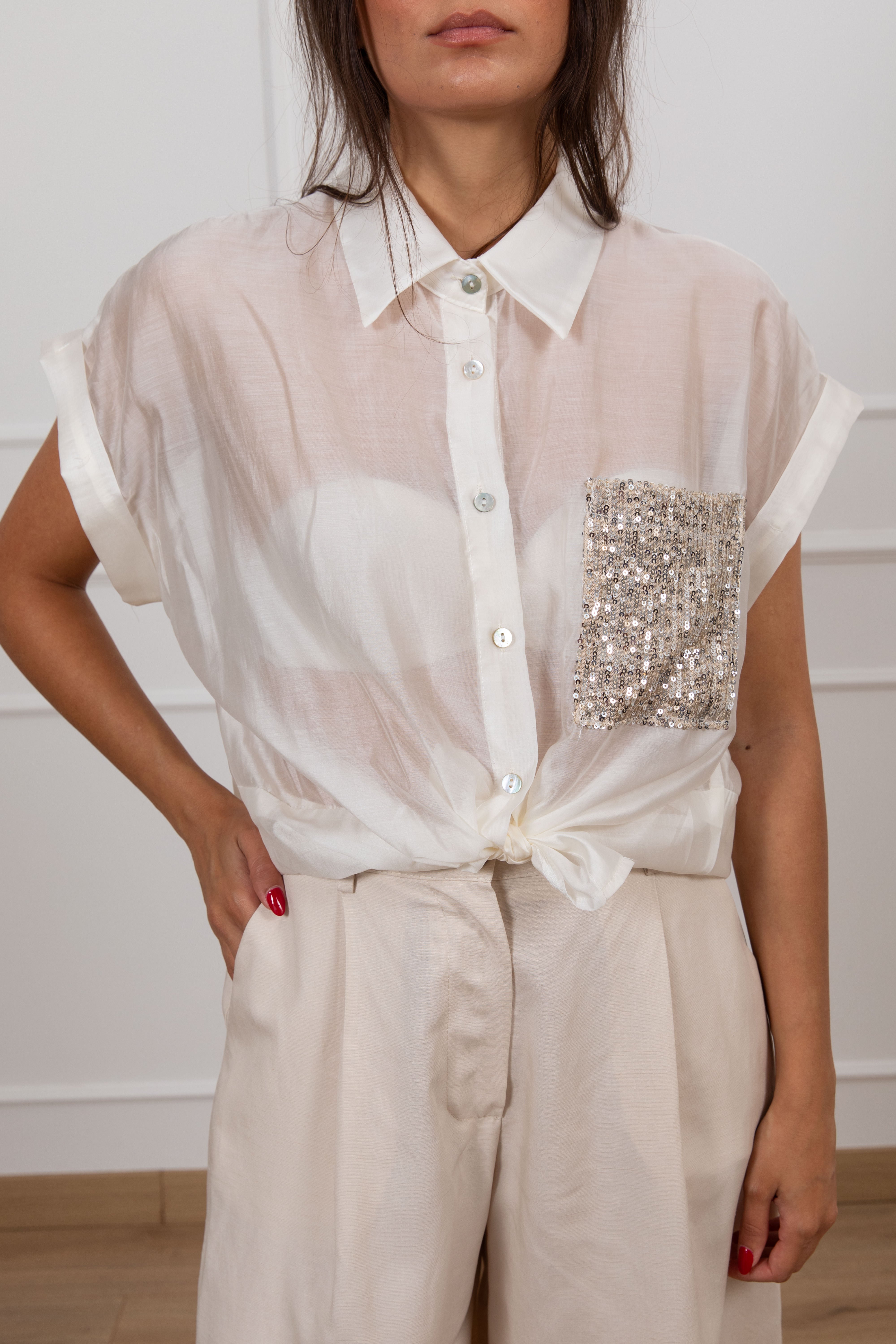 Camicia in lyocell con tasca paillettes Susy Mix