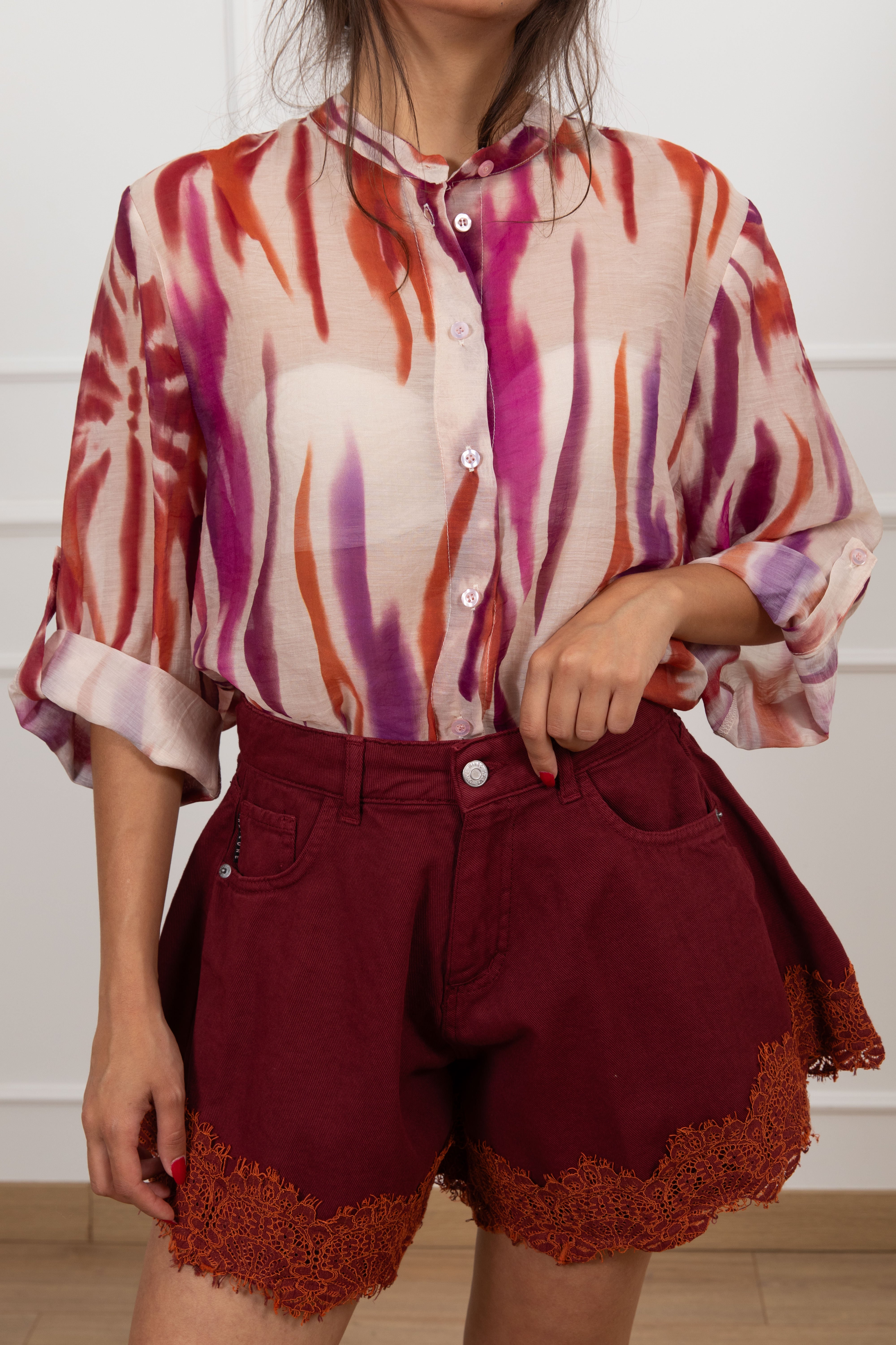 Blusa fantasia etnica viola in mussola Haveone