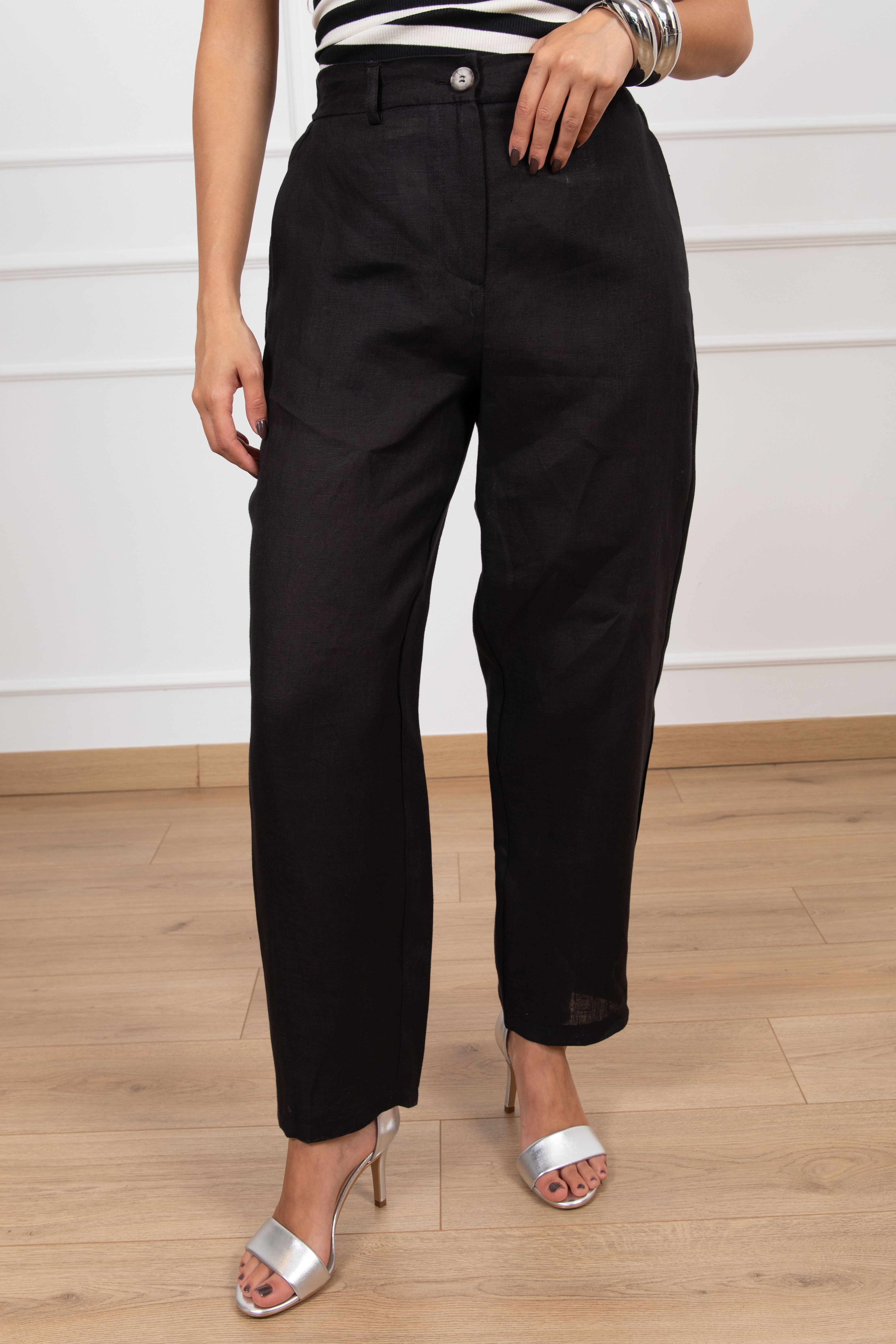 Pantalone carrot-fit 100% lino con elastico sul retro ViCOLO