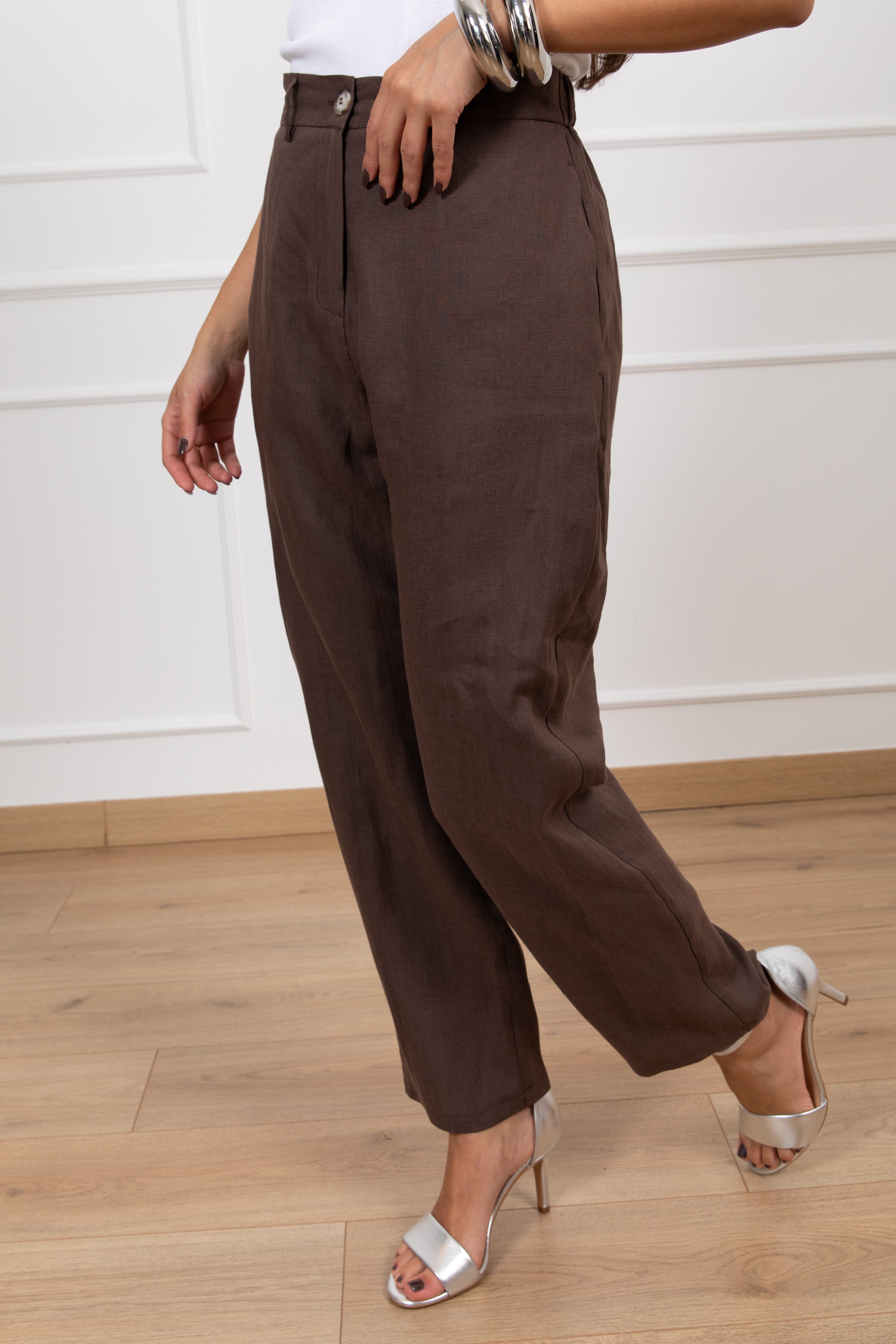 Pantalone carrot-fit 100% lino con elastico sul retro ViCOLO