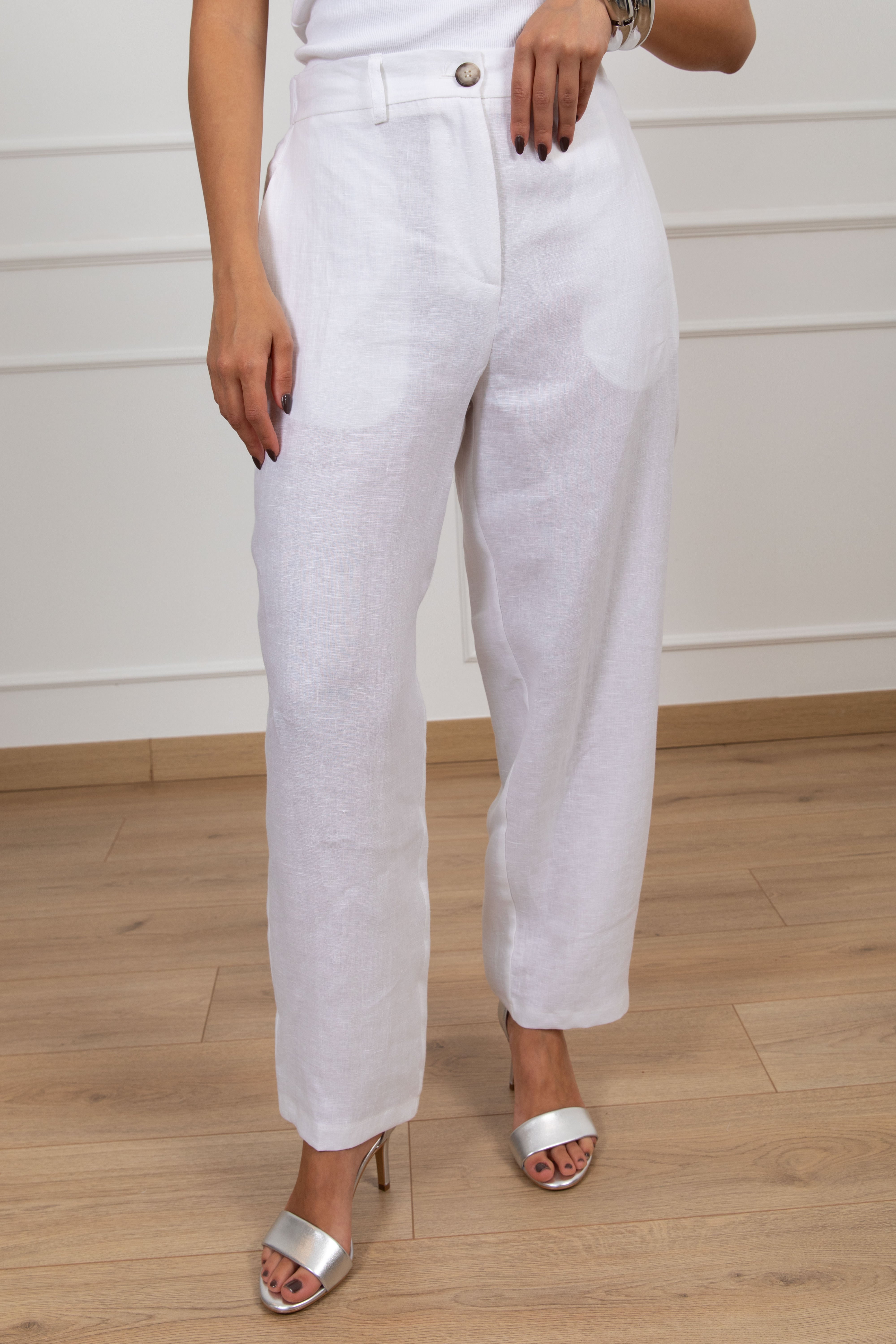 Pantalone carrot-fit 100% lino con elastico sul retro ViCOLO