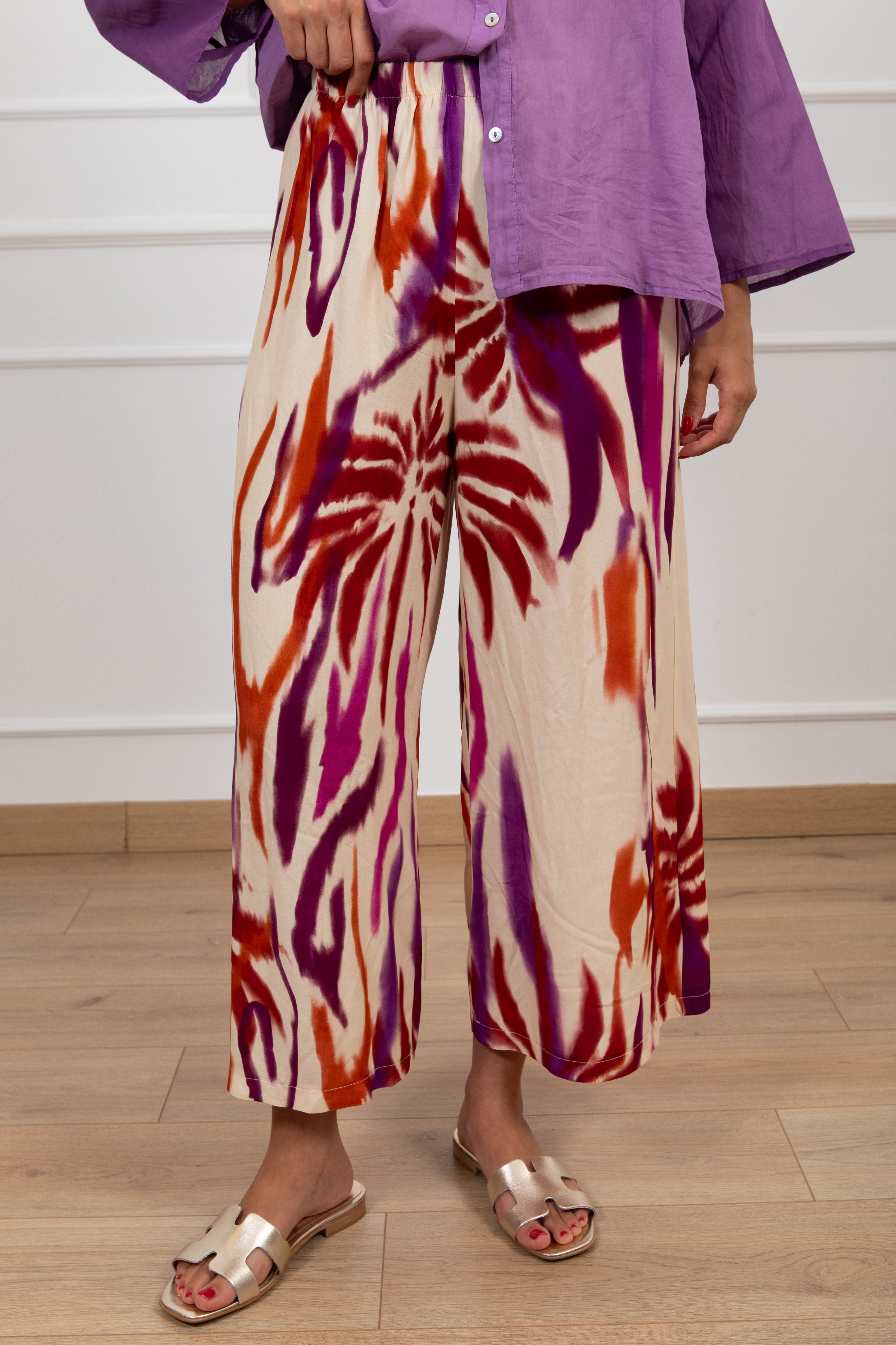 Pantalone 3/4 fantasia etnica viola Haveone