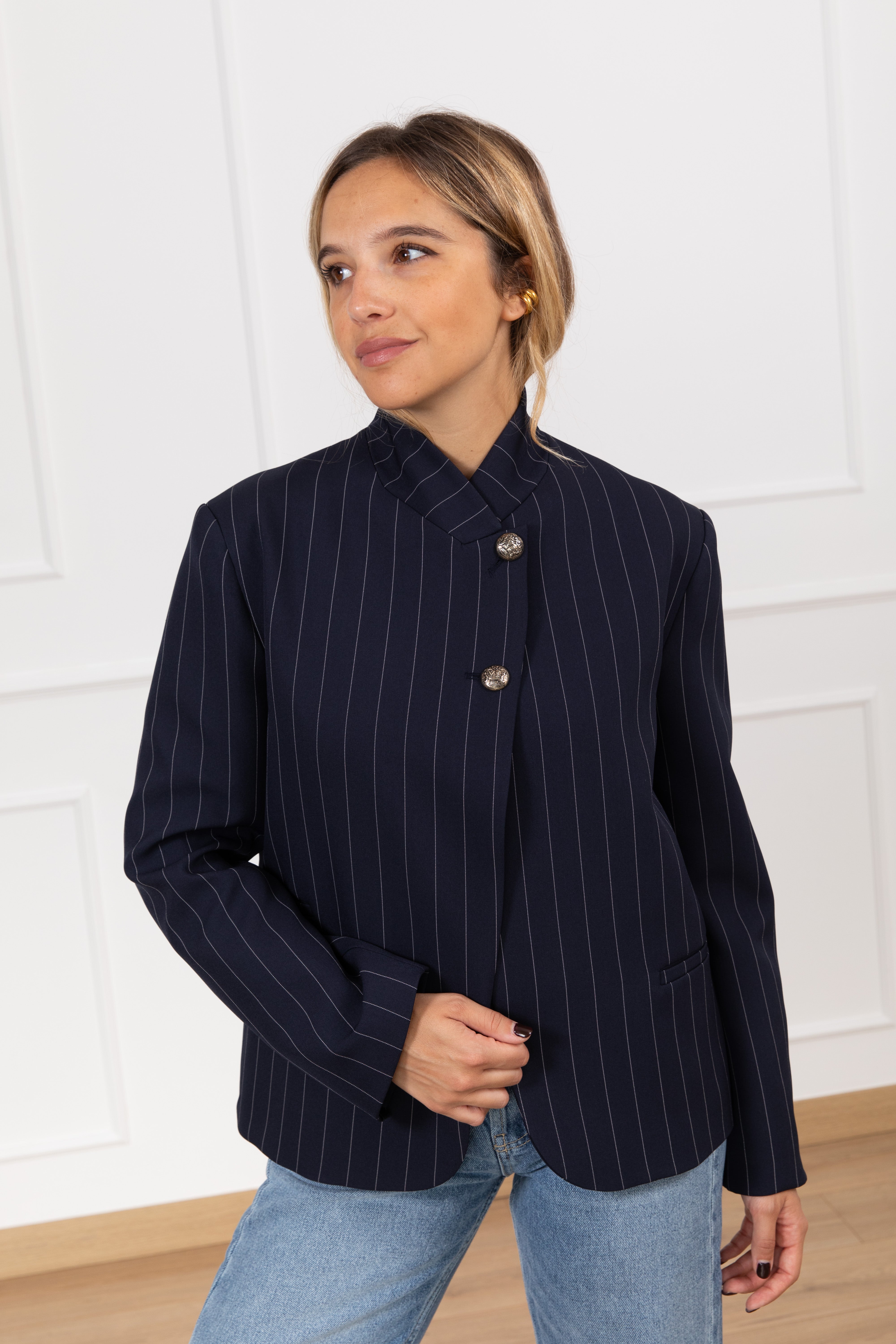 Giacca gessata 2 bottoni alti ViCOLO