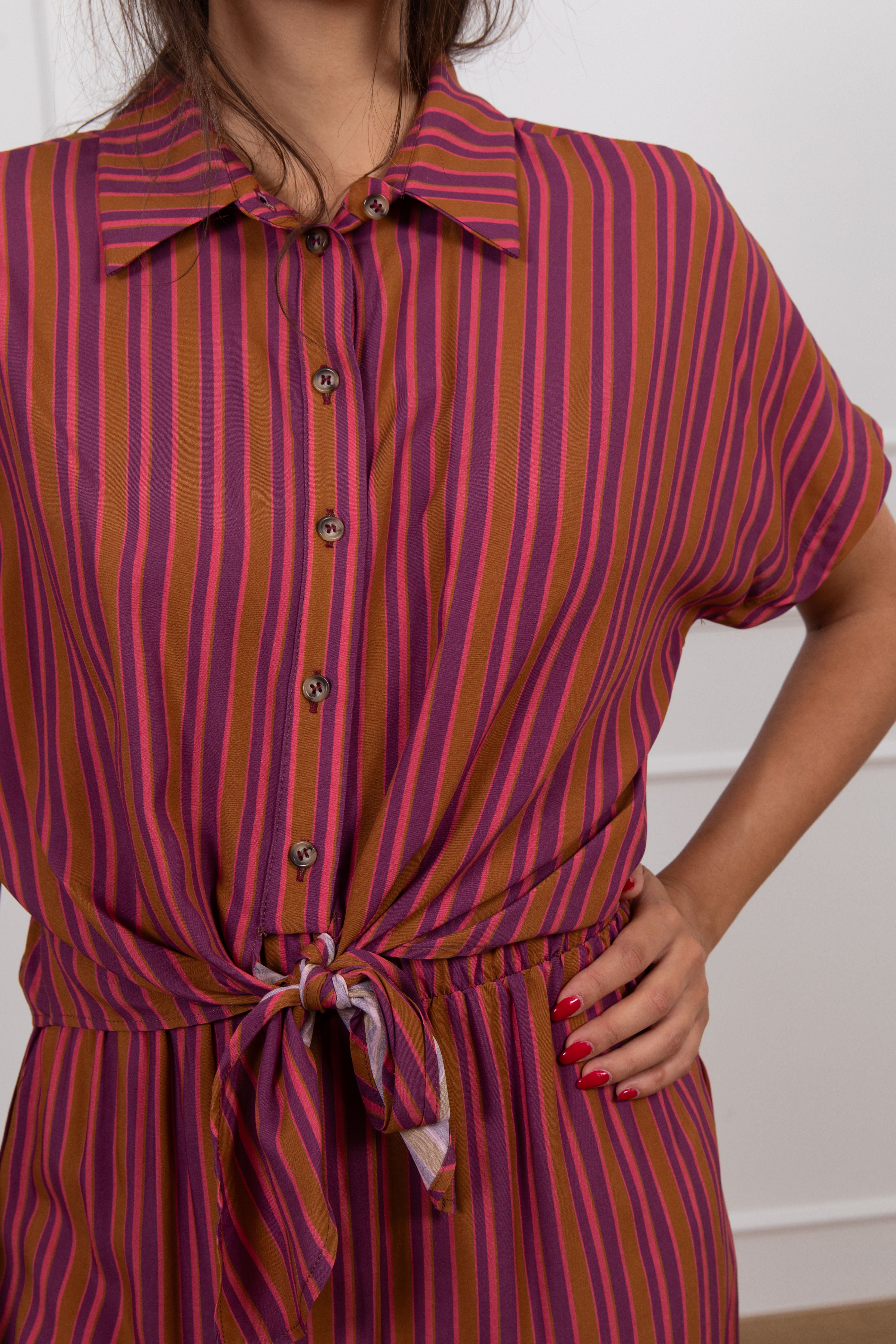 Camicia riga rosa con nodo Haveone