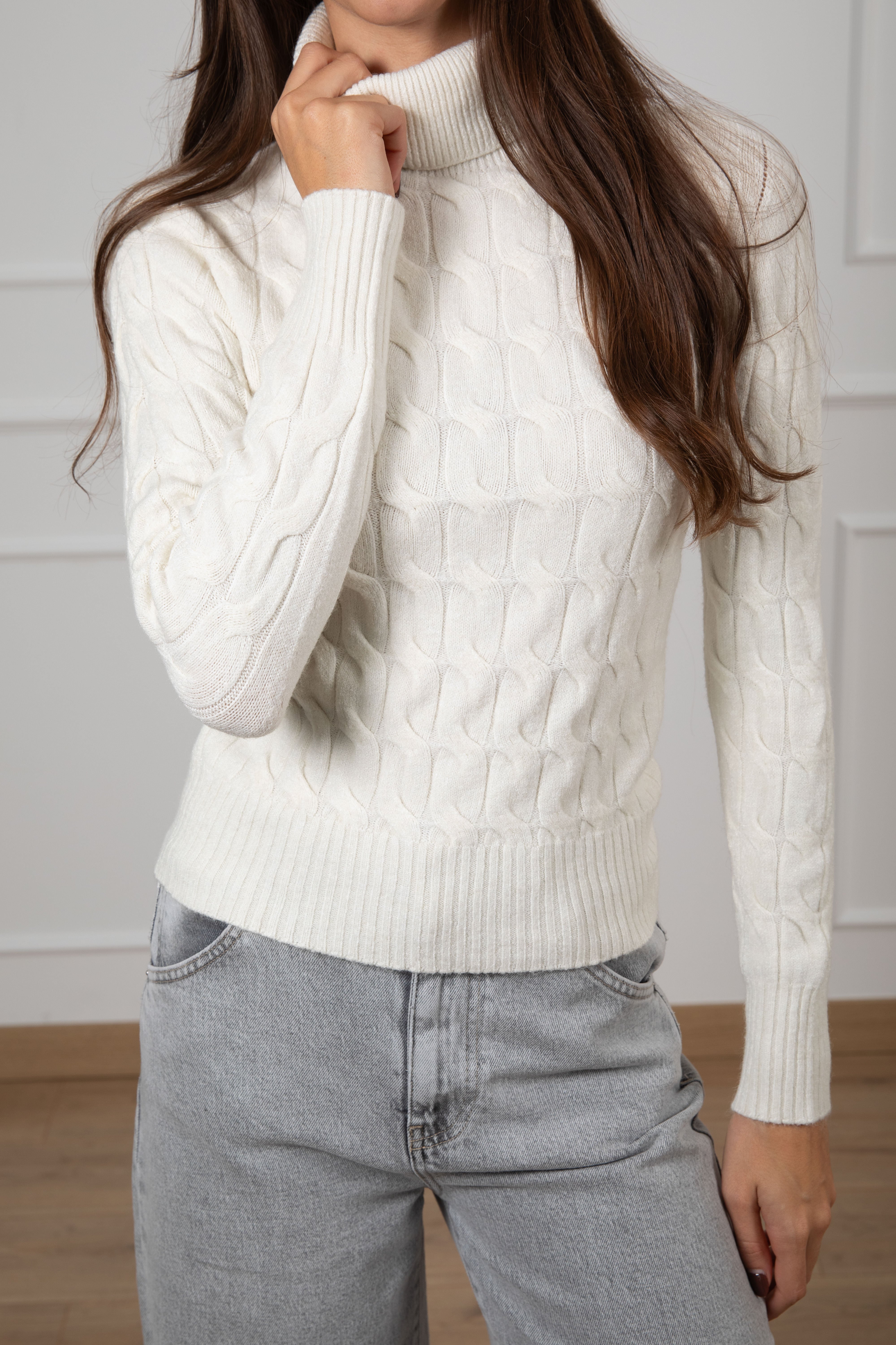 Pull collo alto con trecce piatte Susy Mix