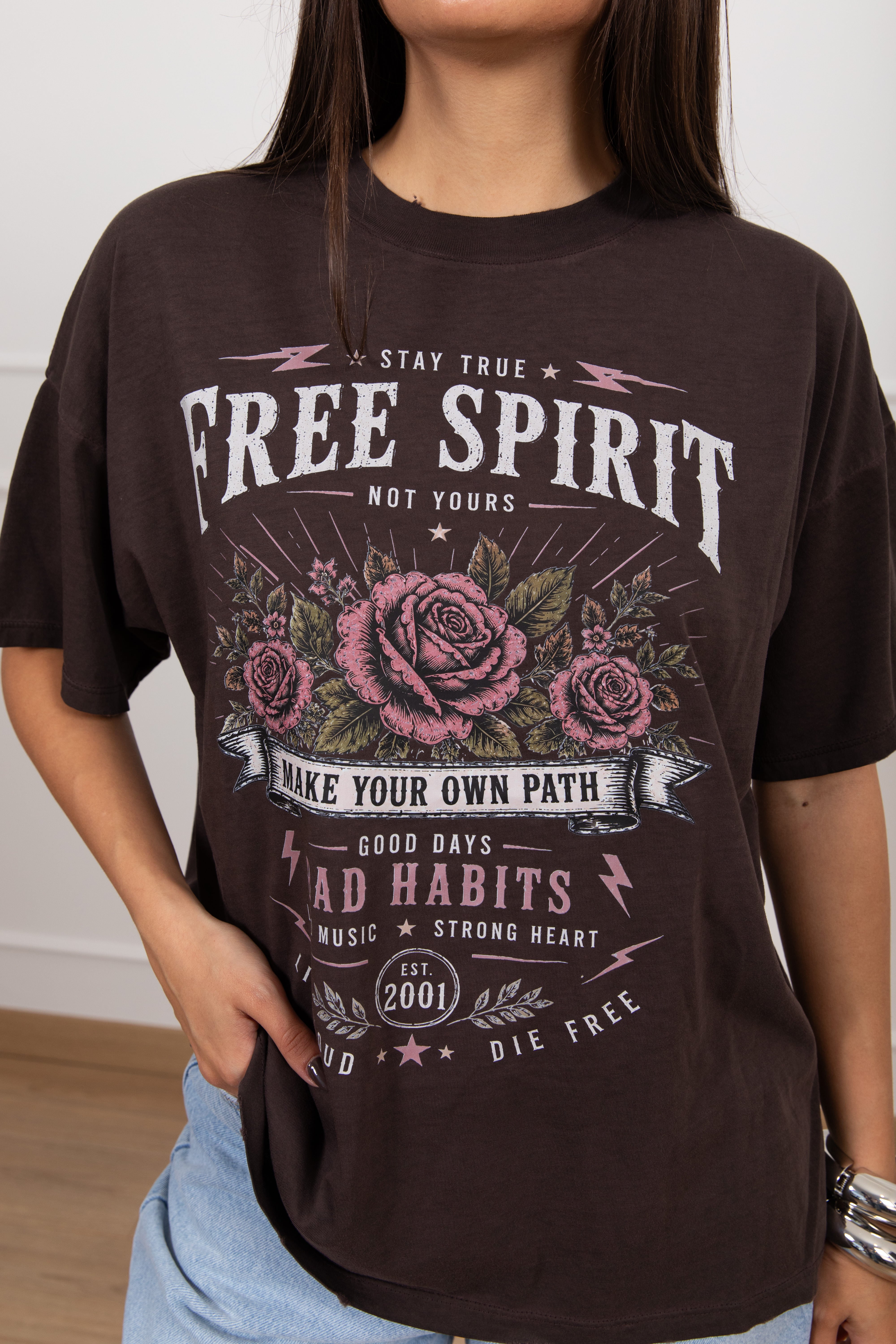 T-shirt stampa rock "Free spirit" ViCOLO