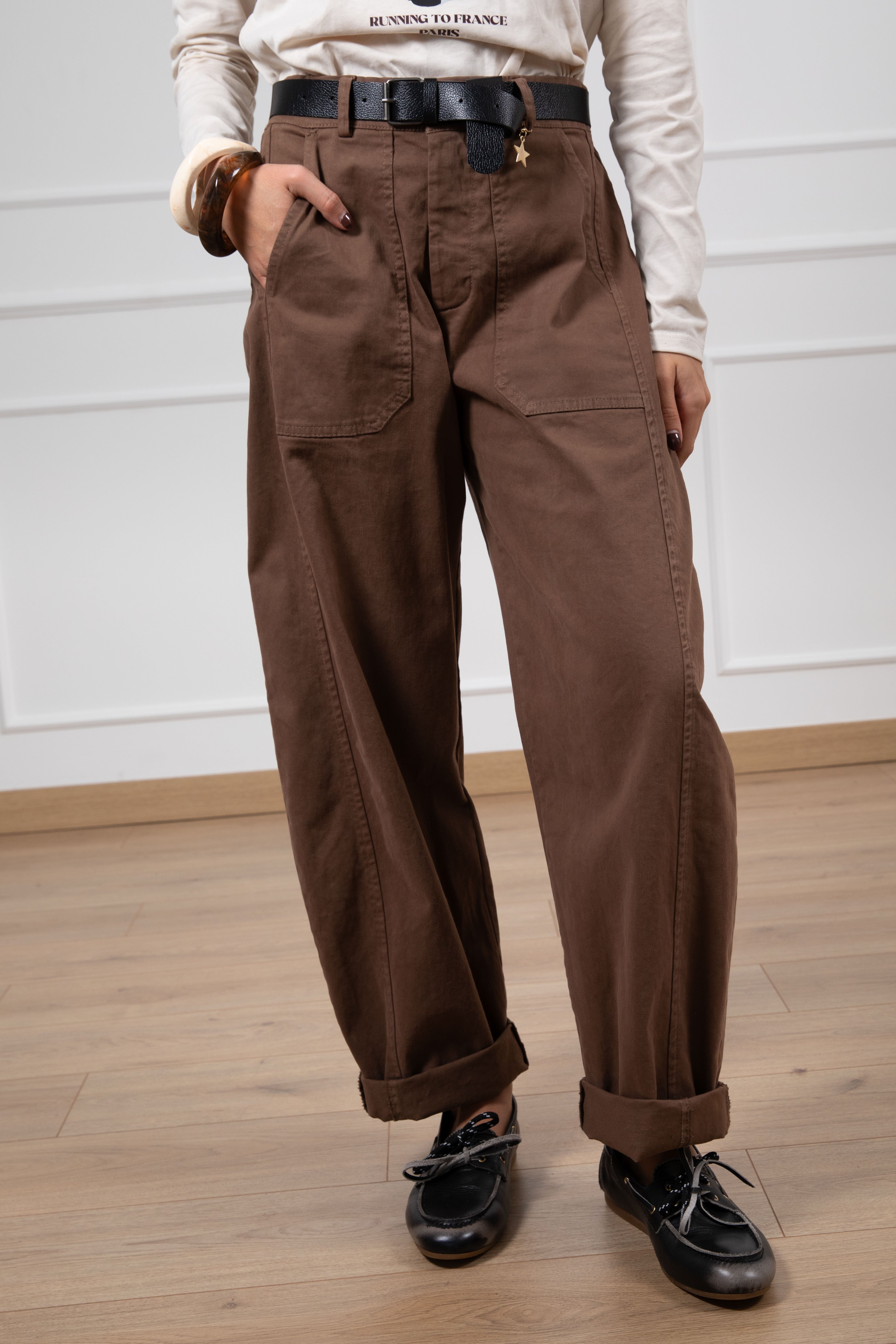 Pantalone egg-fit in gabardina Susy Mix