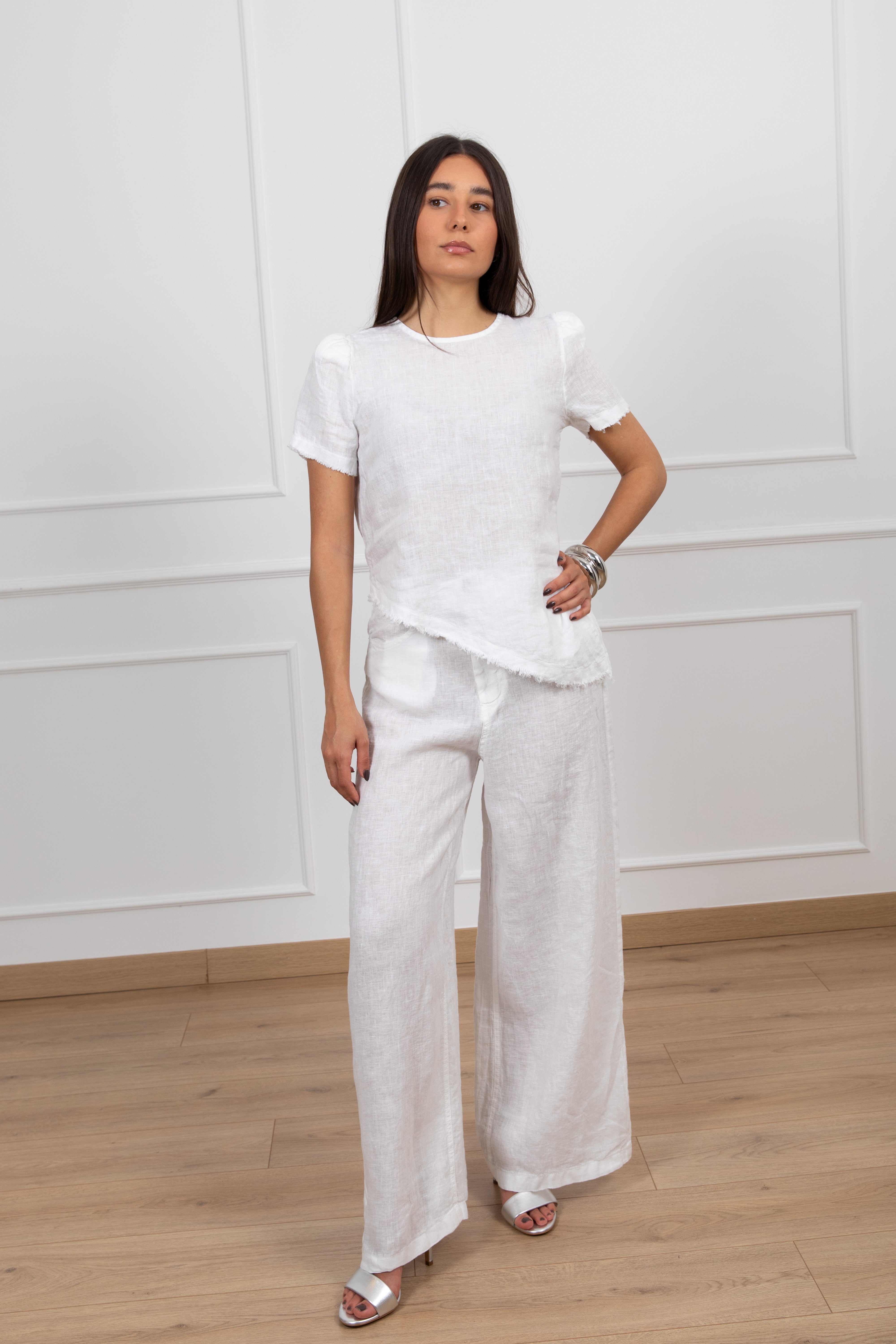 Pantalone gamba larga 5 tasche 100% lino Tensione IN