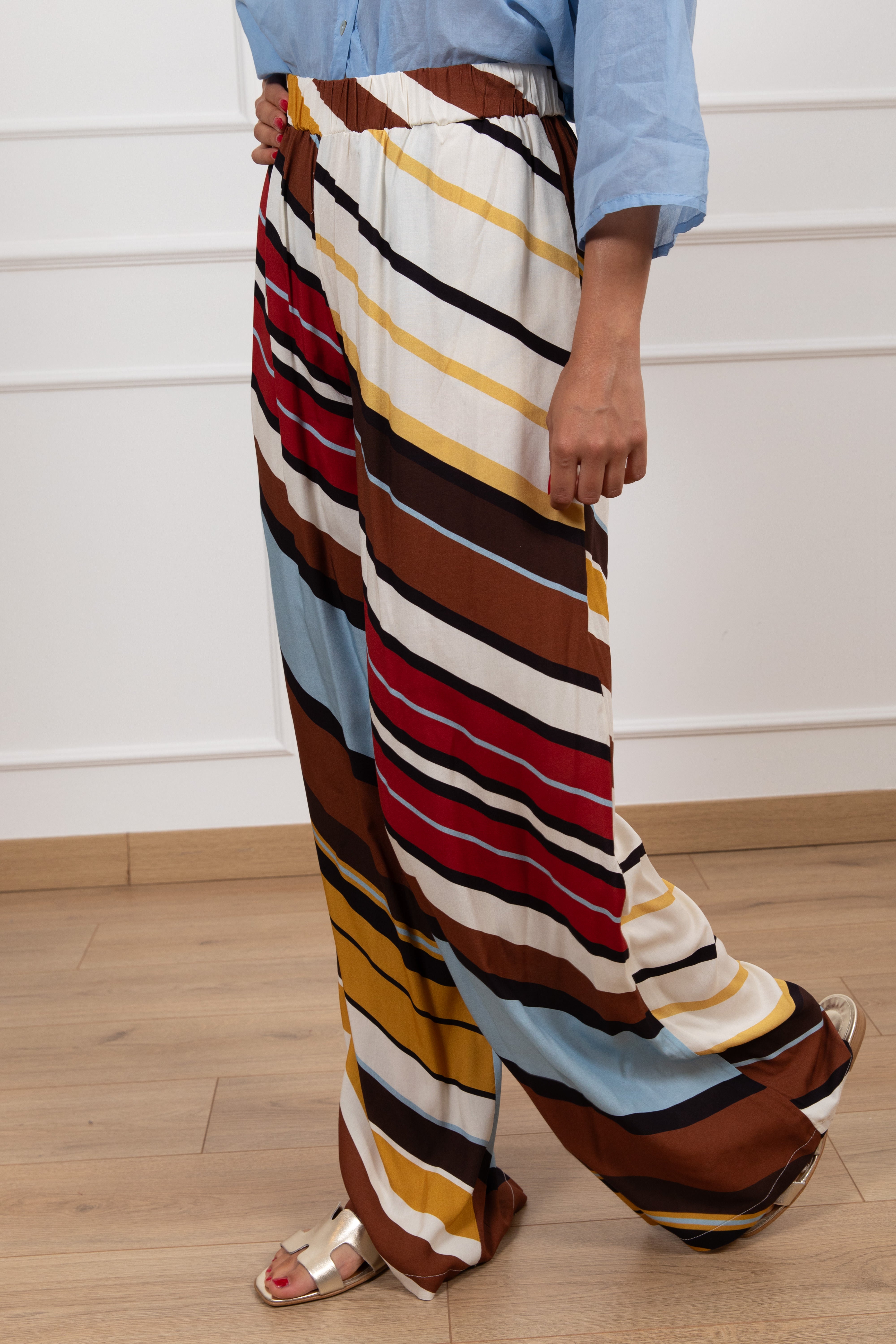 Pantalone a righe diagonali con elastico ViCOLO