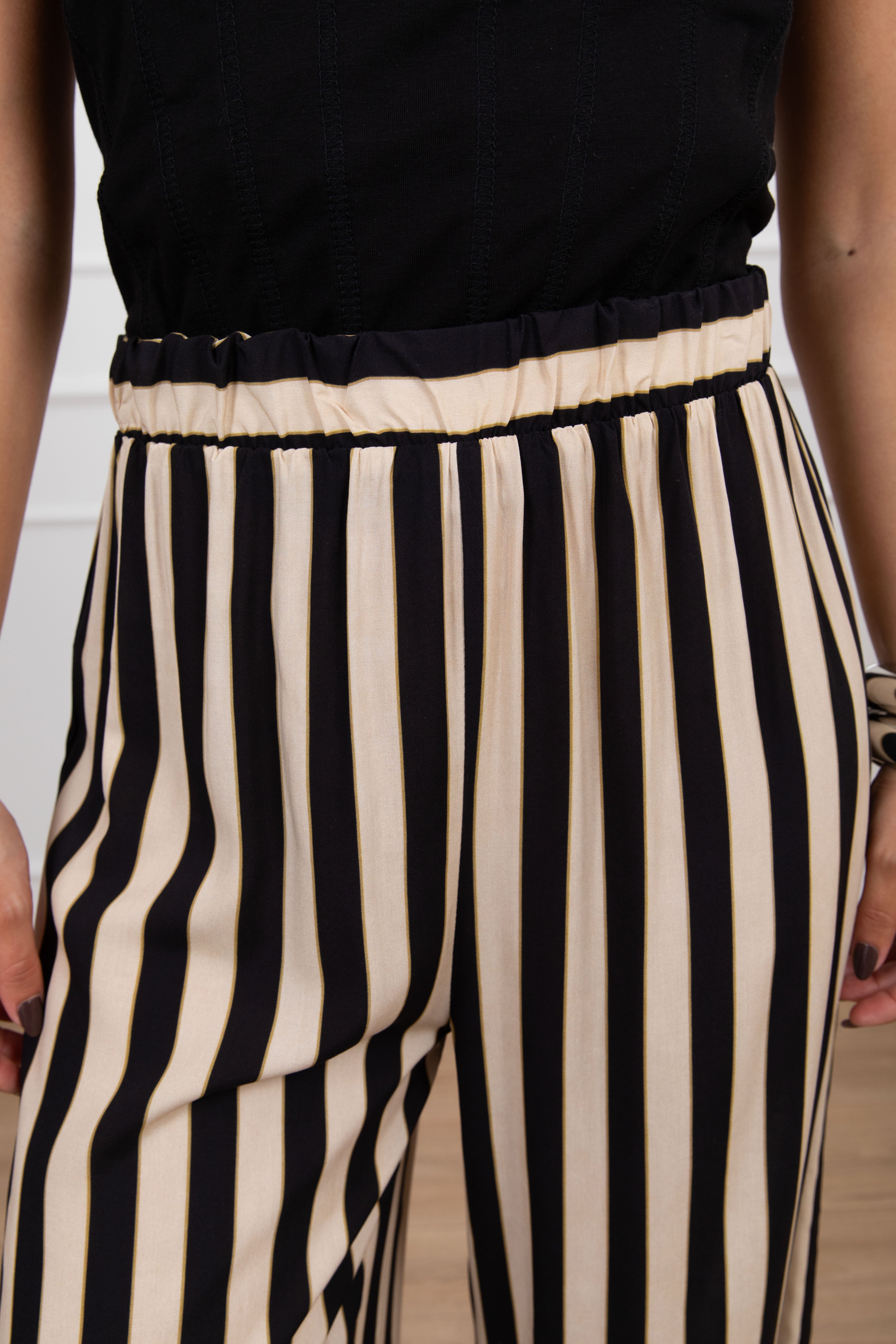 Pantalone gamba larga a righe con elastico Haveone