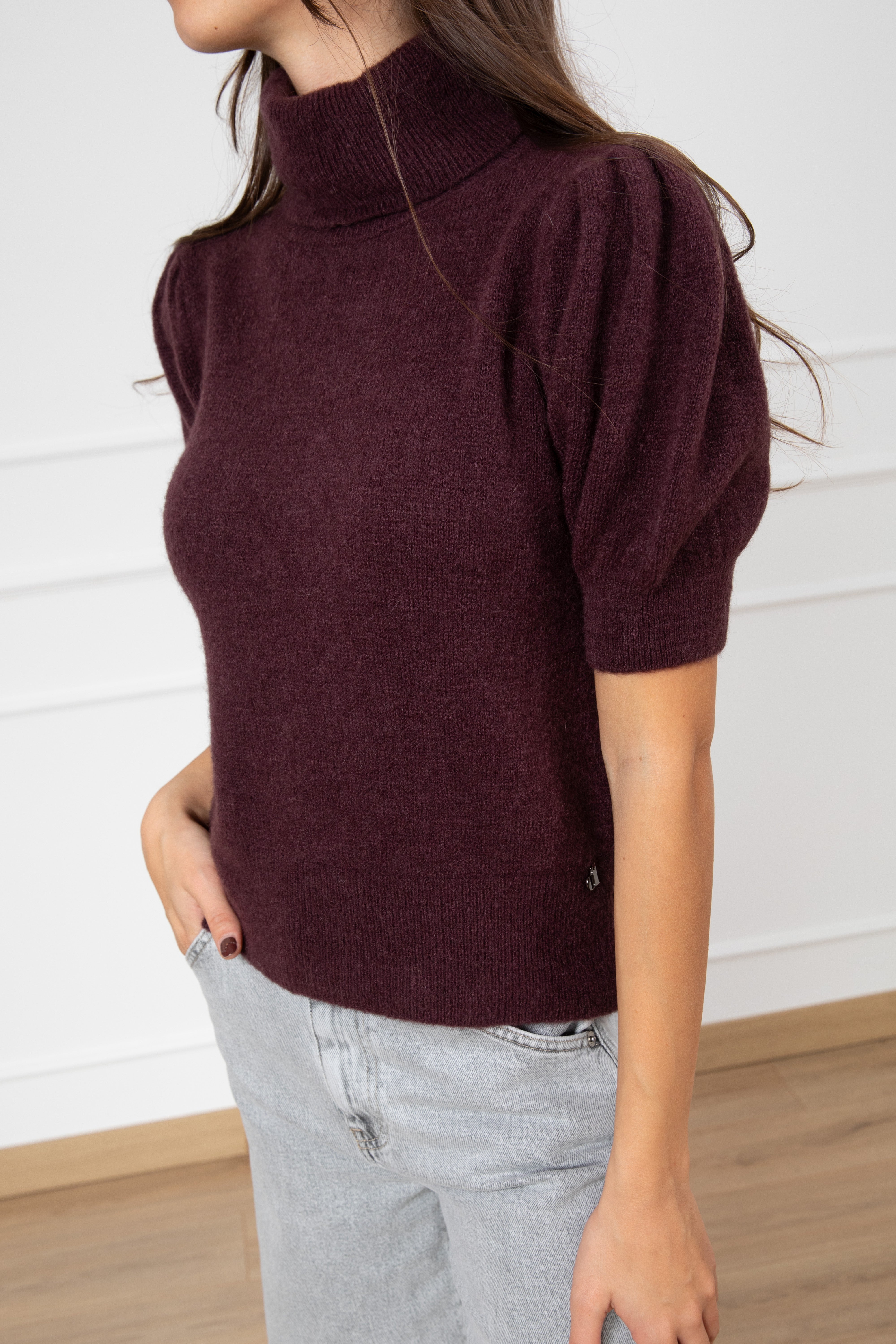 Pull collo alto in mohair con manica corta Dixie