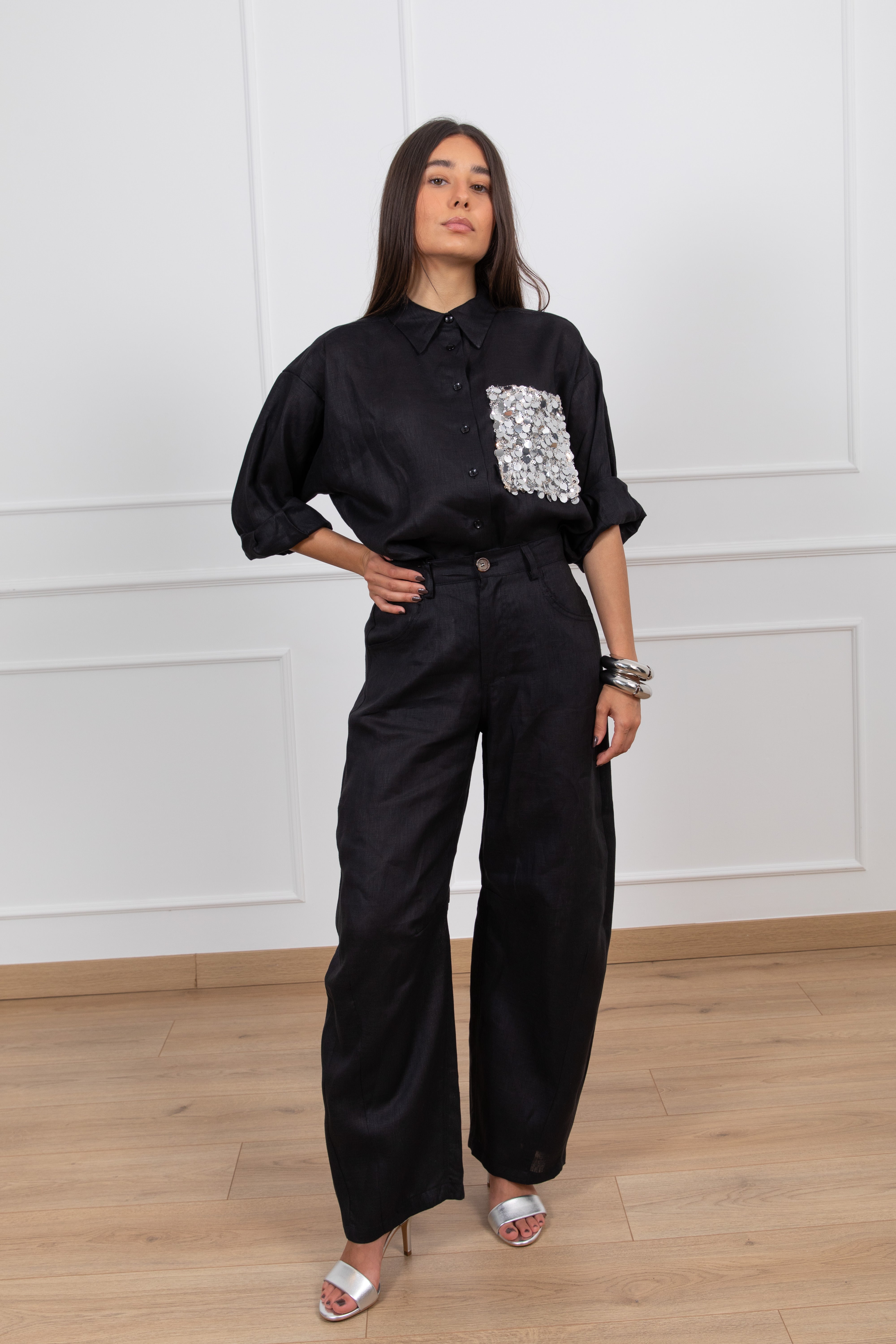 Pantalone barrel-fit 100% lino Tensione IN