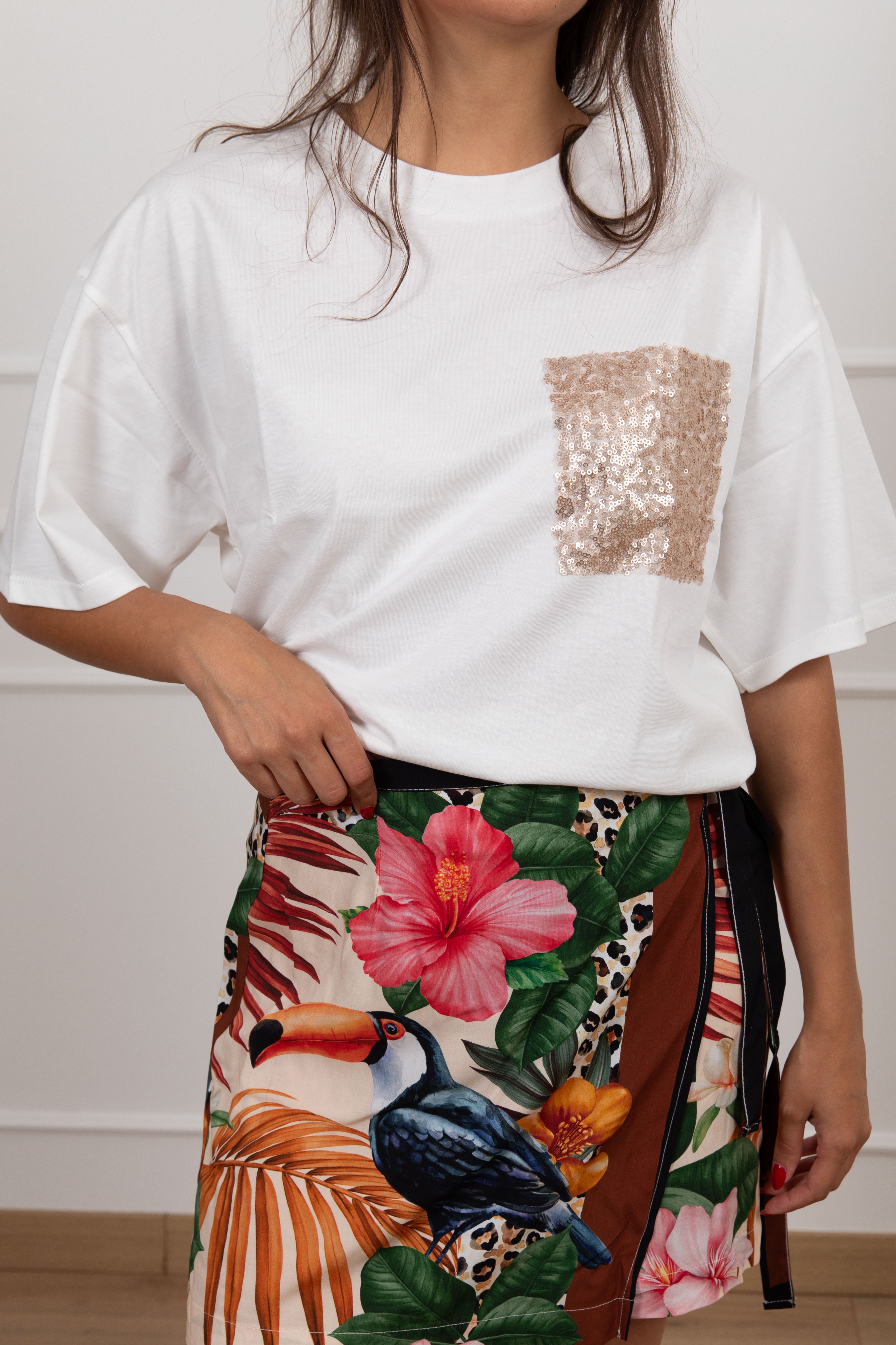 T-shirt over-size con tasca paillettes Susy Mix